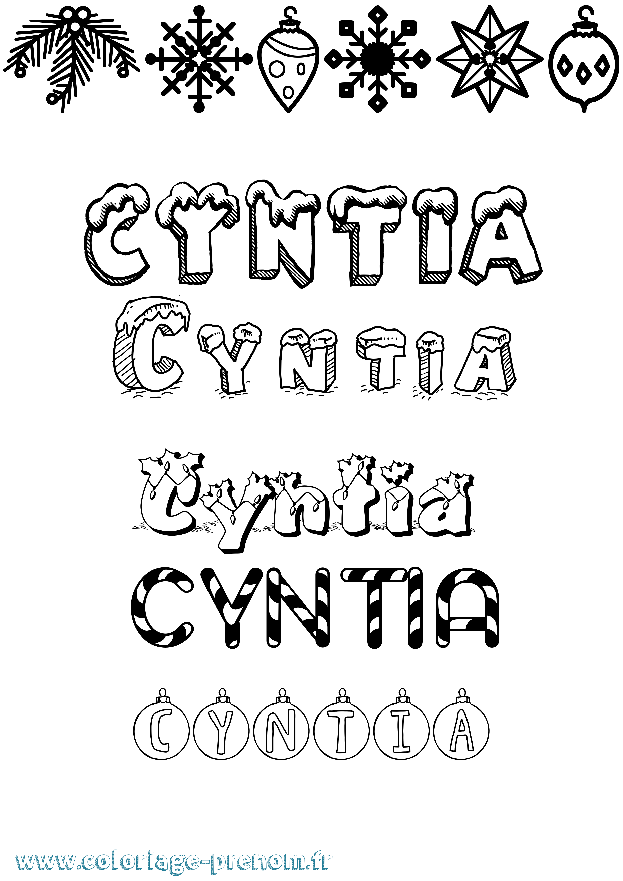 Coloriage Cyntia Noël Coloriage prénom Cyntia Noël