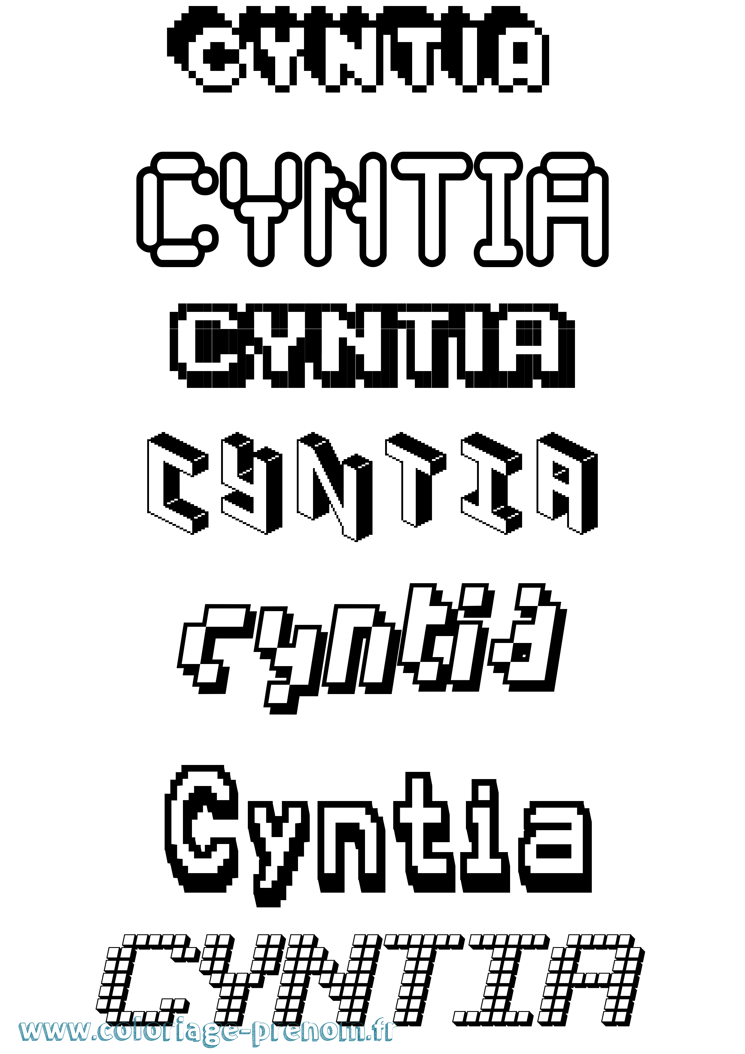 Coloriage prénom Cyntia Pixel