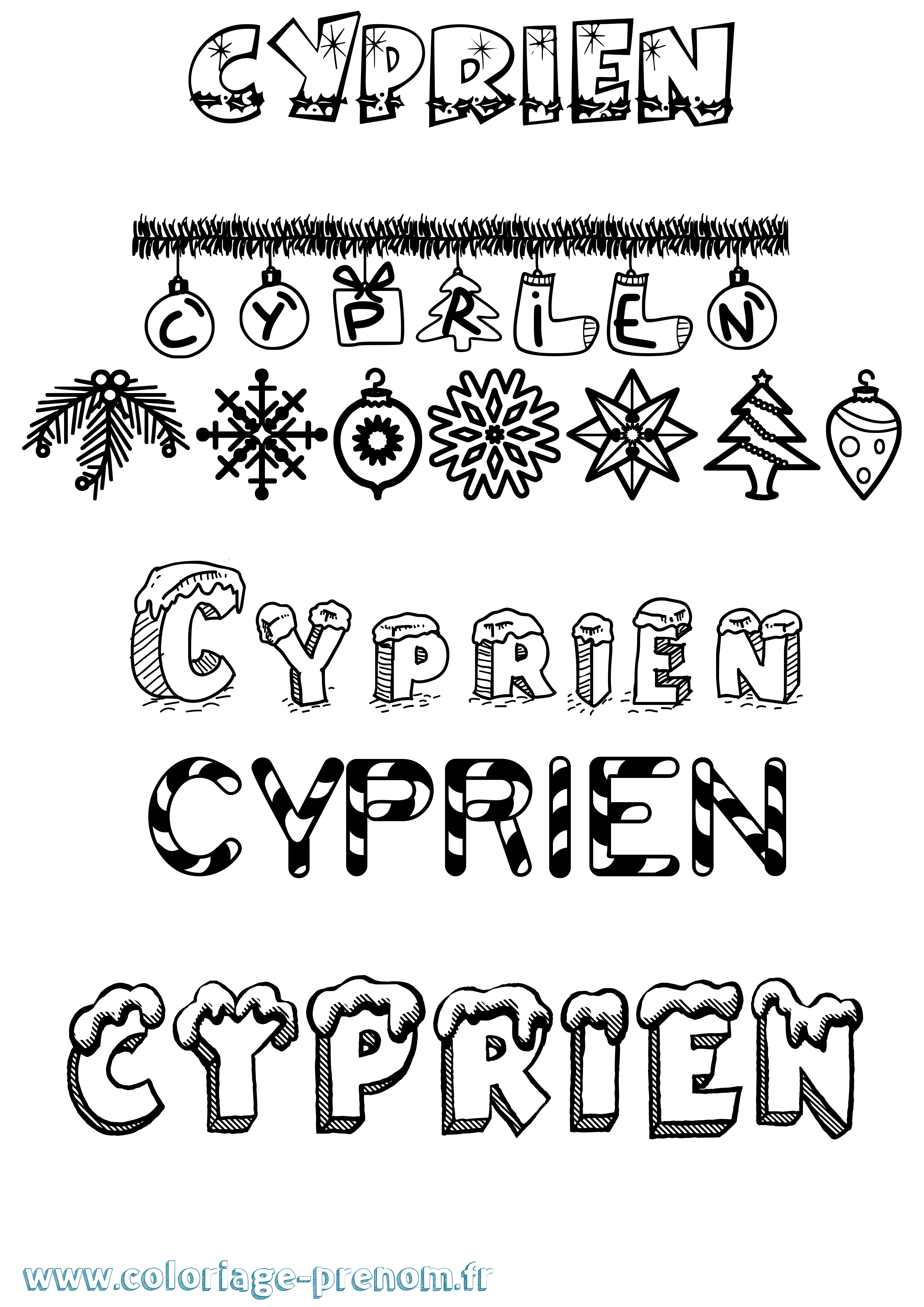 Coloriage prénom Cyprien Noël