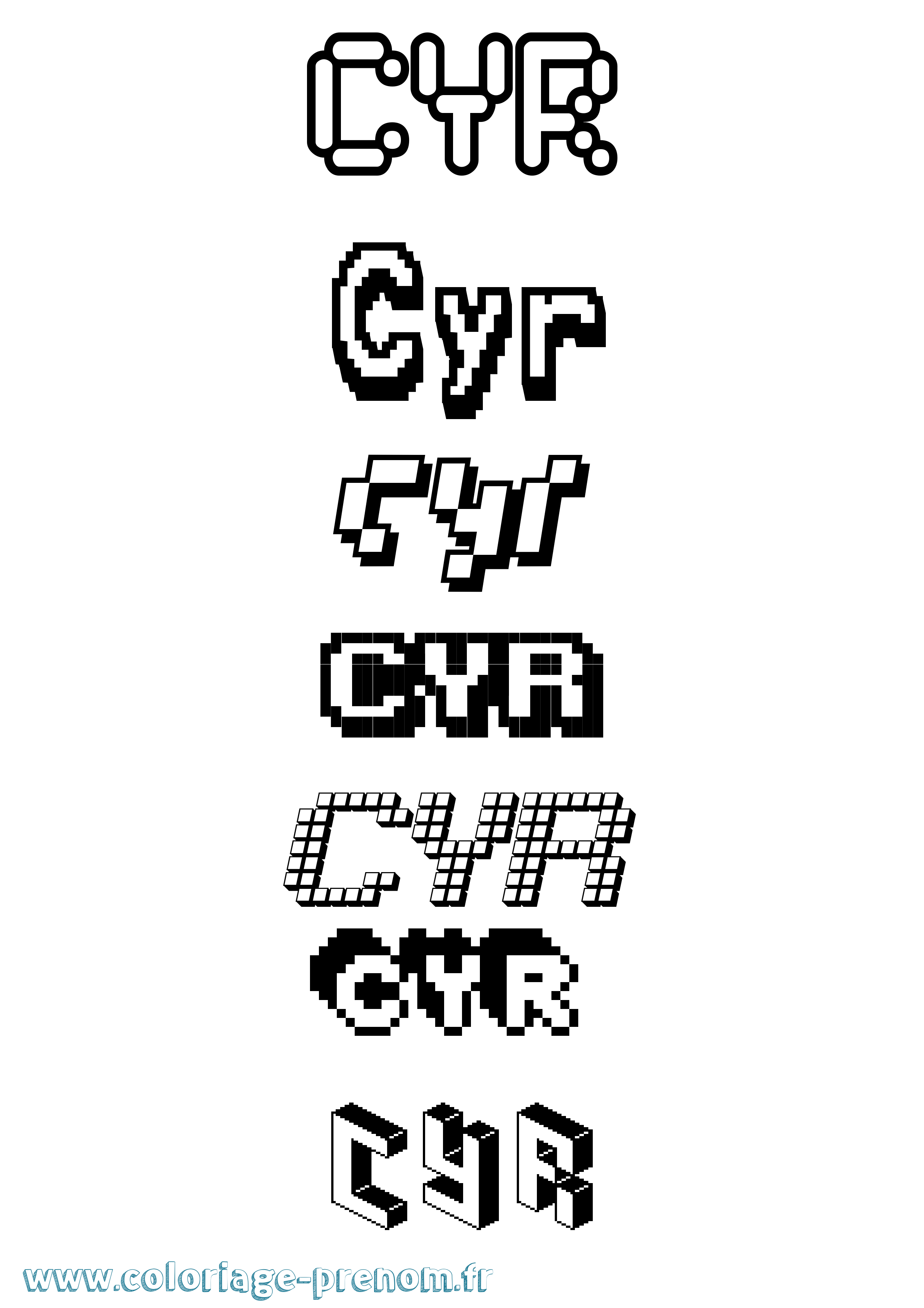 Coloriage prénom Cyr Pixel