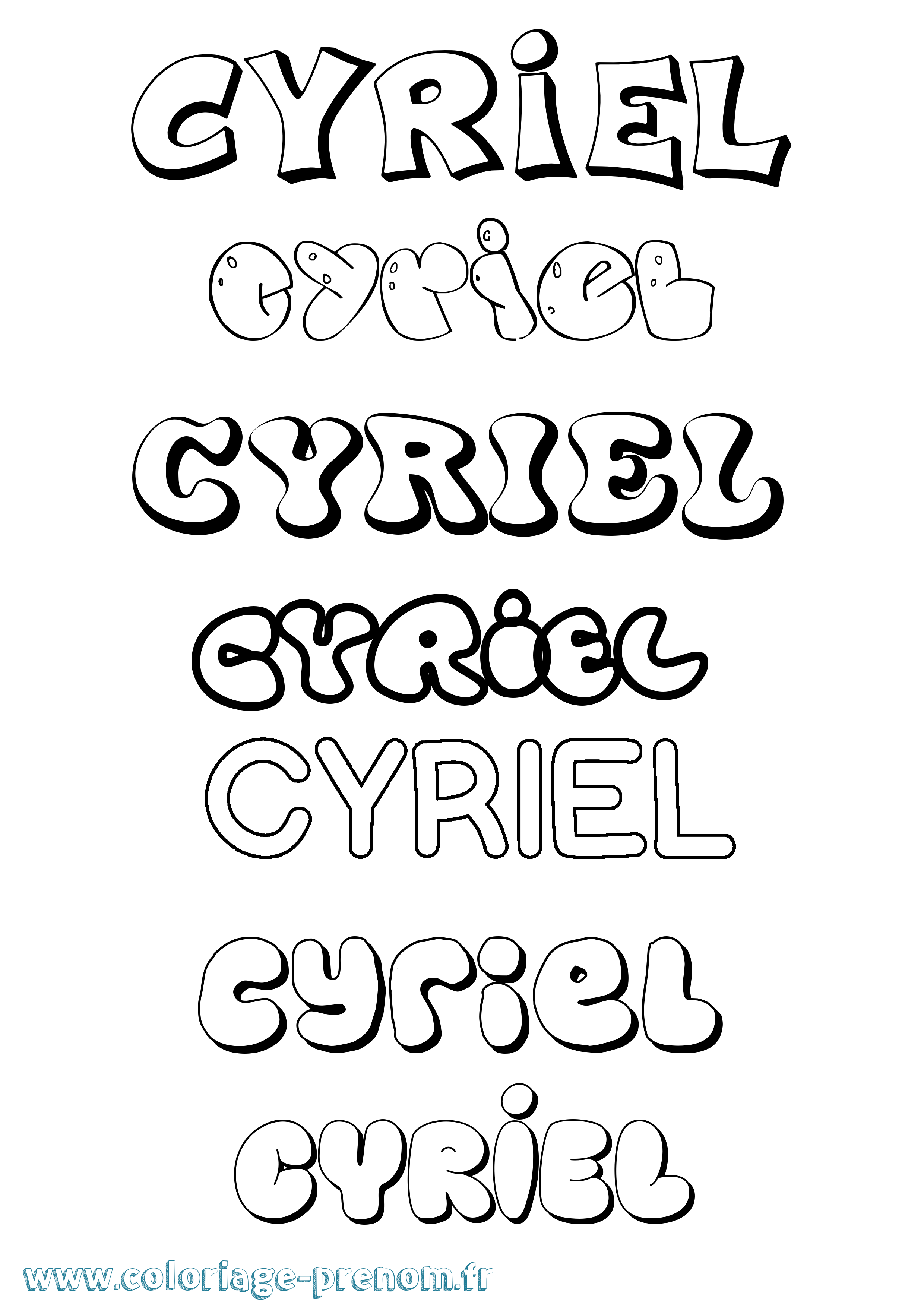 Coloriage prénom Cyriel Bubble