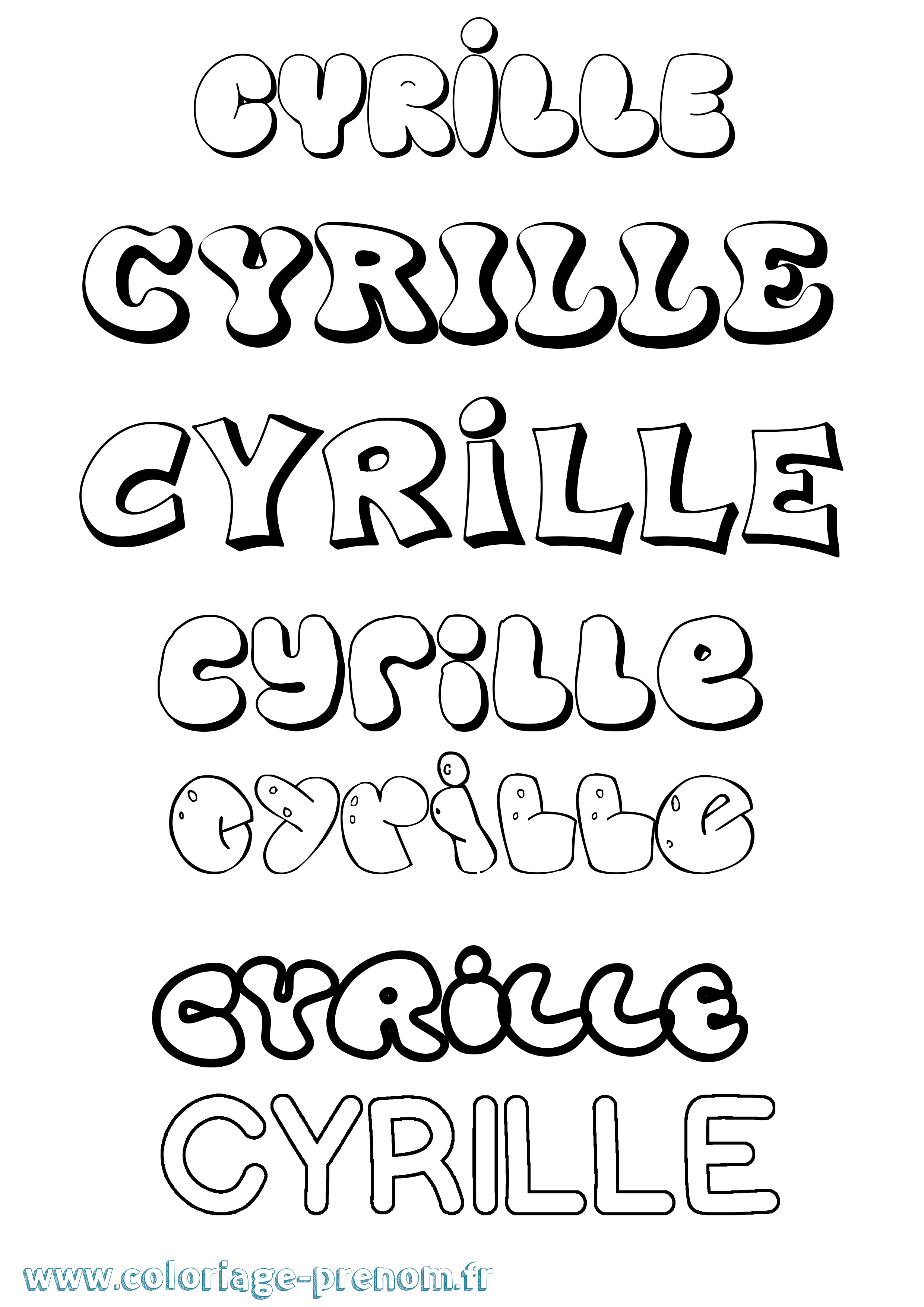 Coloriage prénom Cyrille Bubble