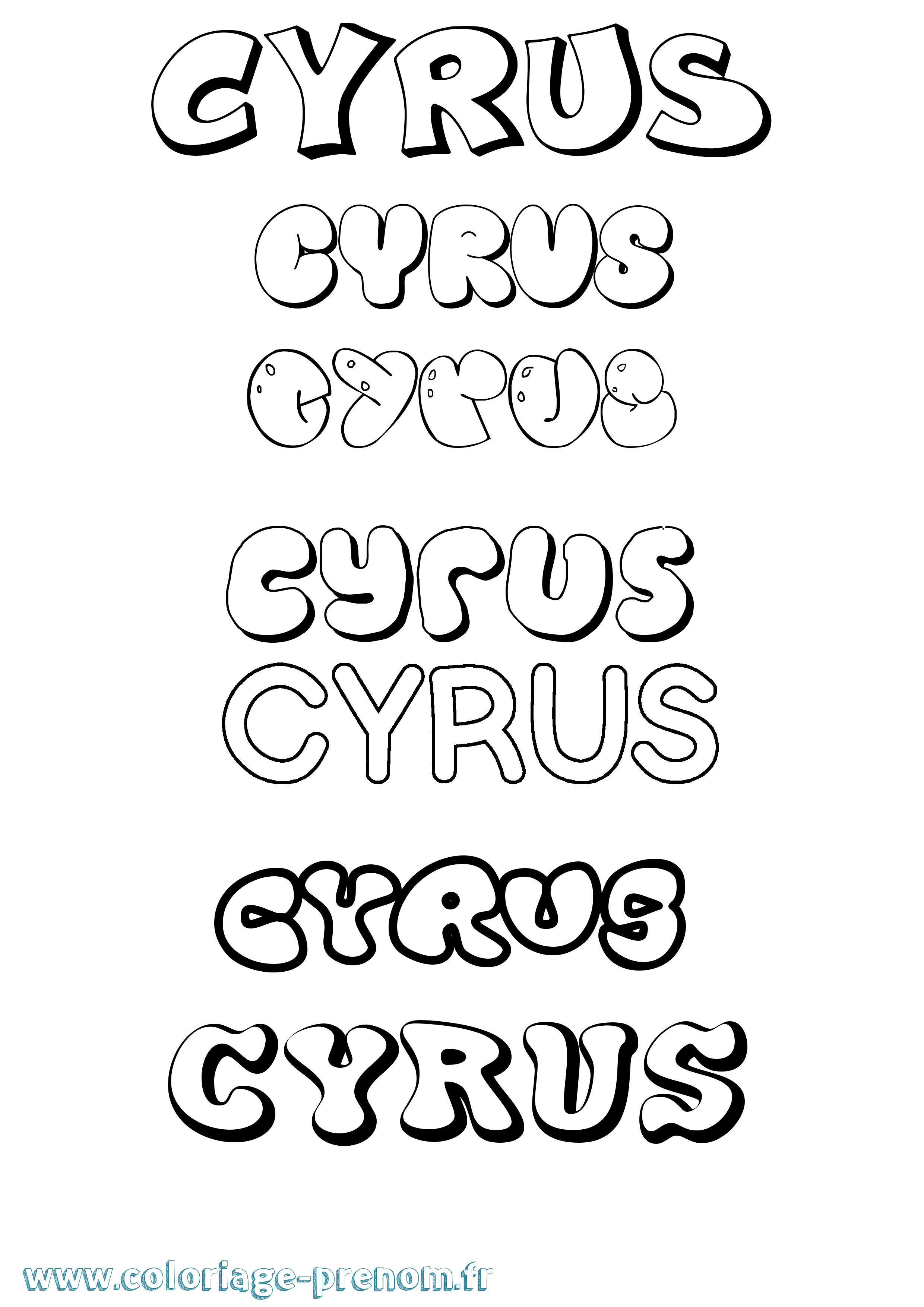 Coloriage prénom Cyrus Bubble