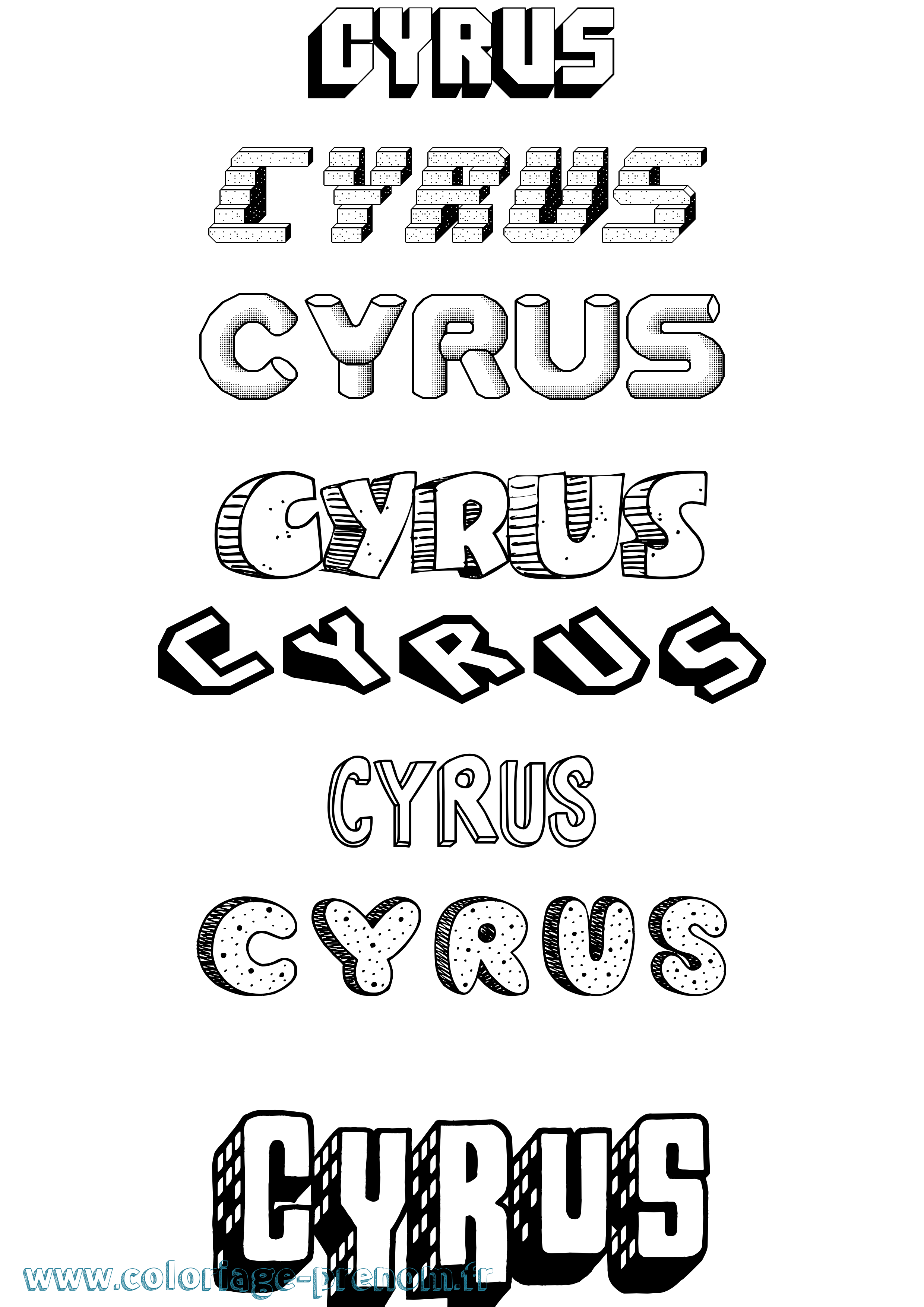 Coloriage prénom Cyrus Effet 3D
