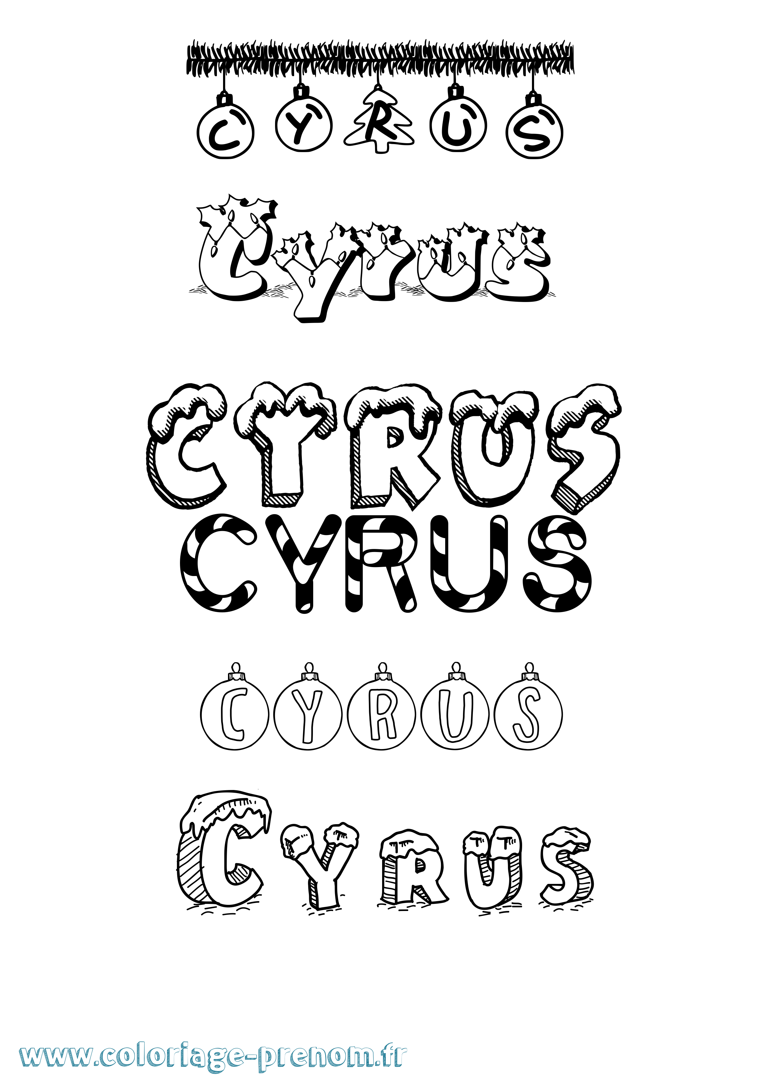 Coloriage prénom Cyrus Noël