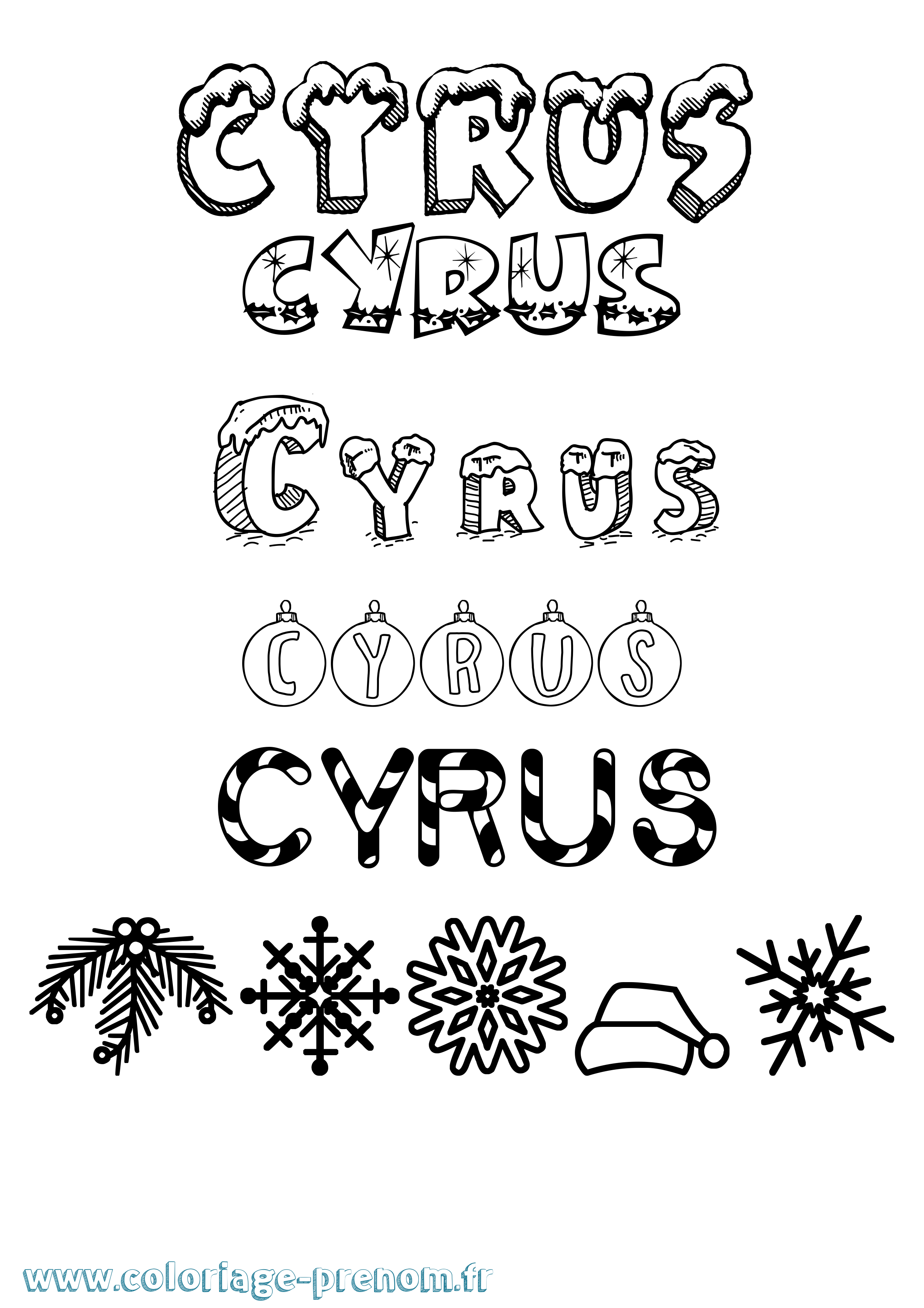 Coloriage Cyrus Noël Coloriage prénom Cyrus Noël