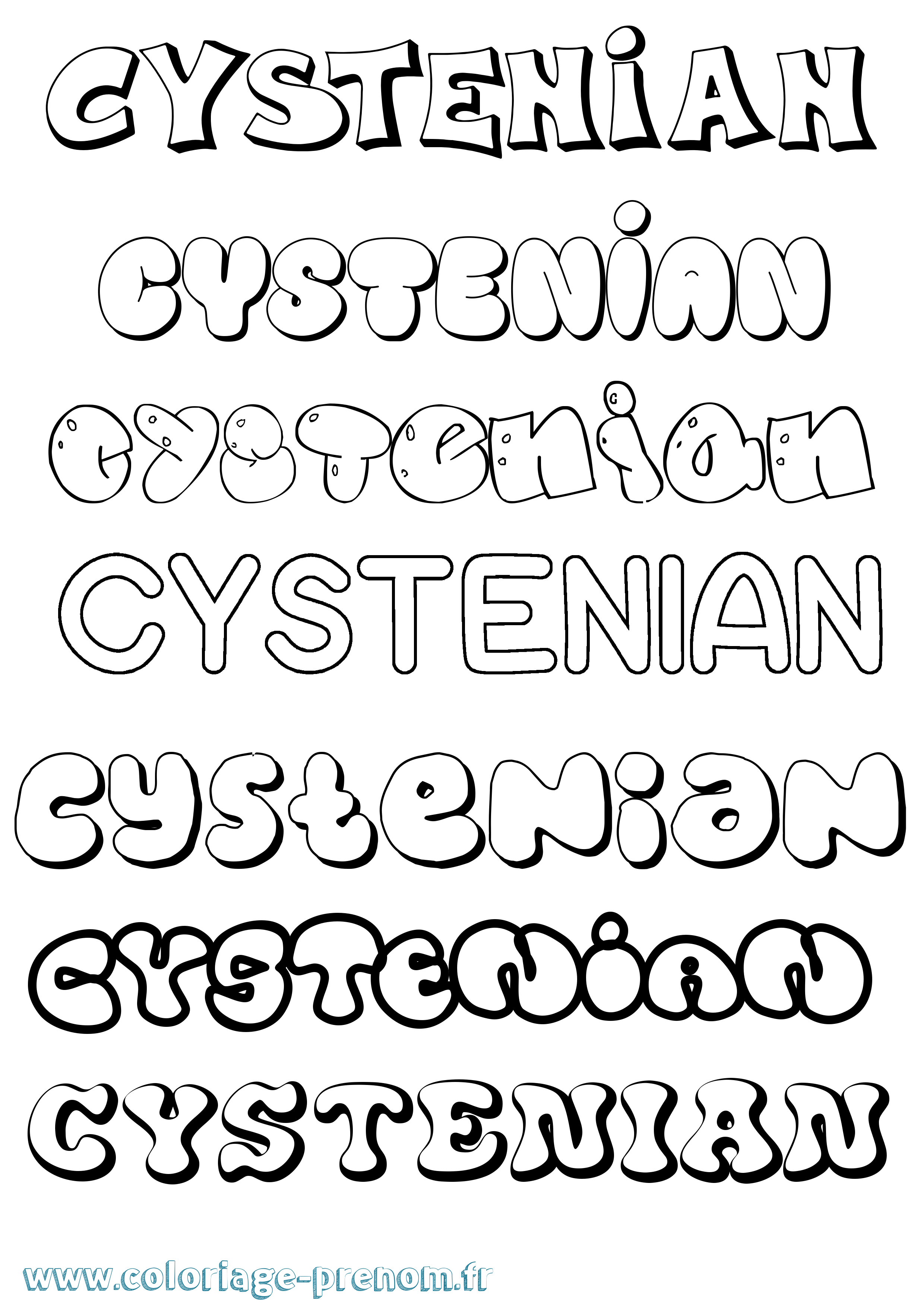 Coloriage prénom Cystenian Bubble