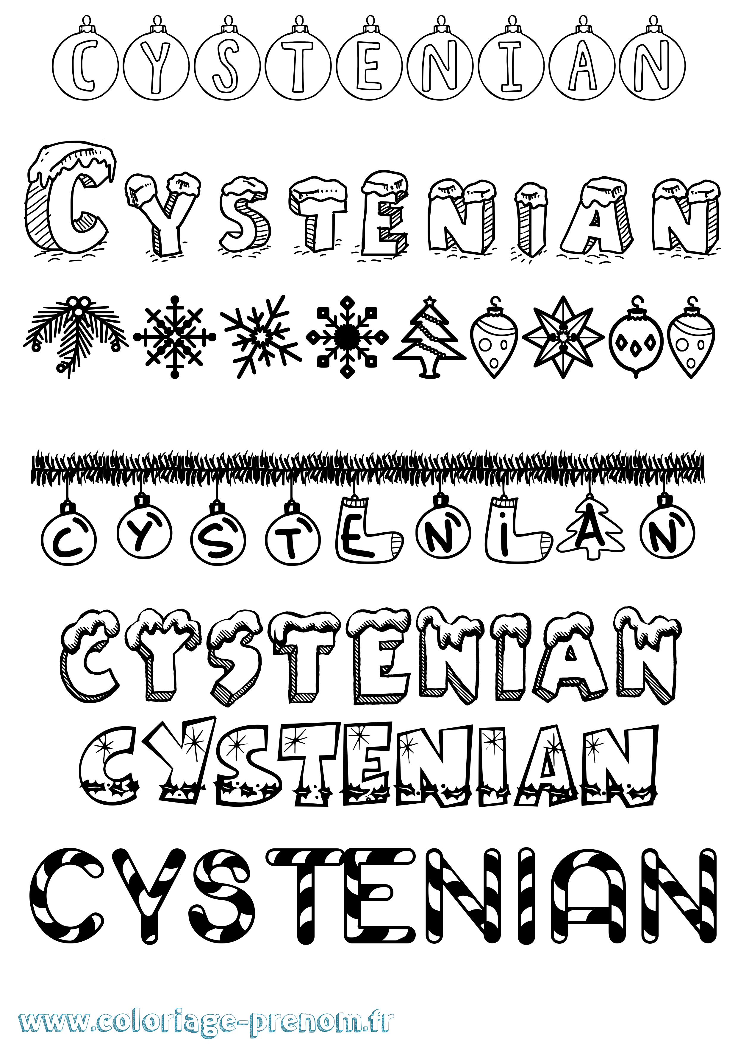 Coloriage prénom Cystenian Noël