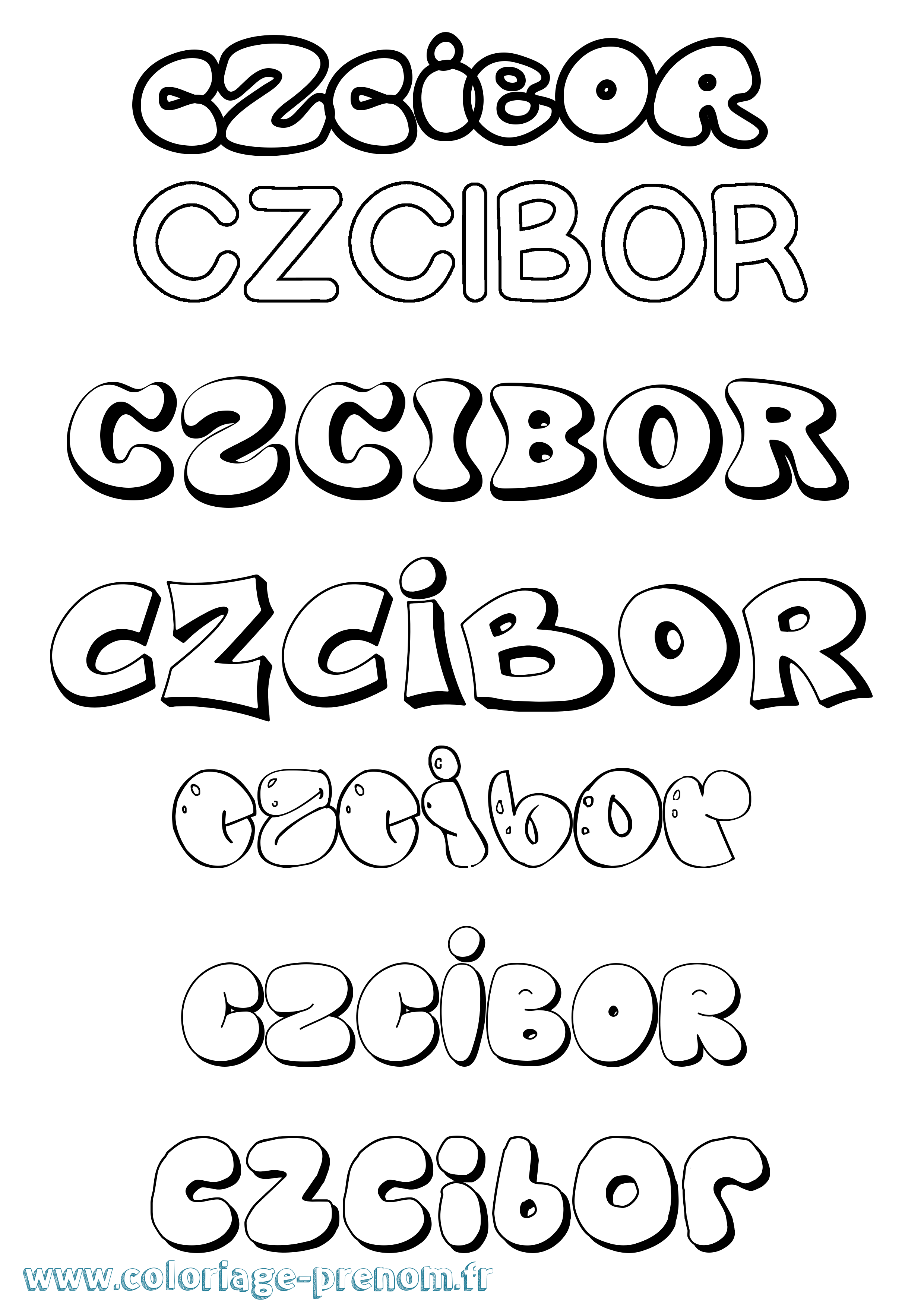 Coloriage prénom Czcibor Bubble
