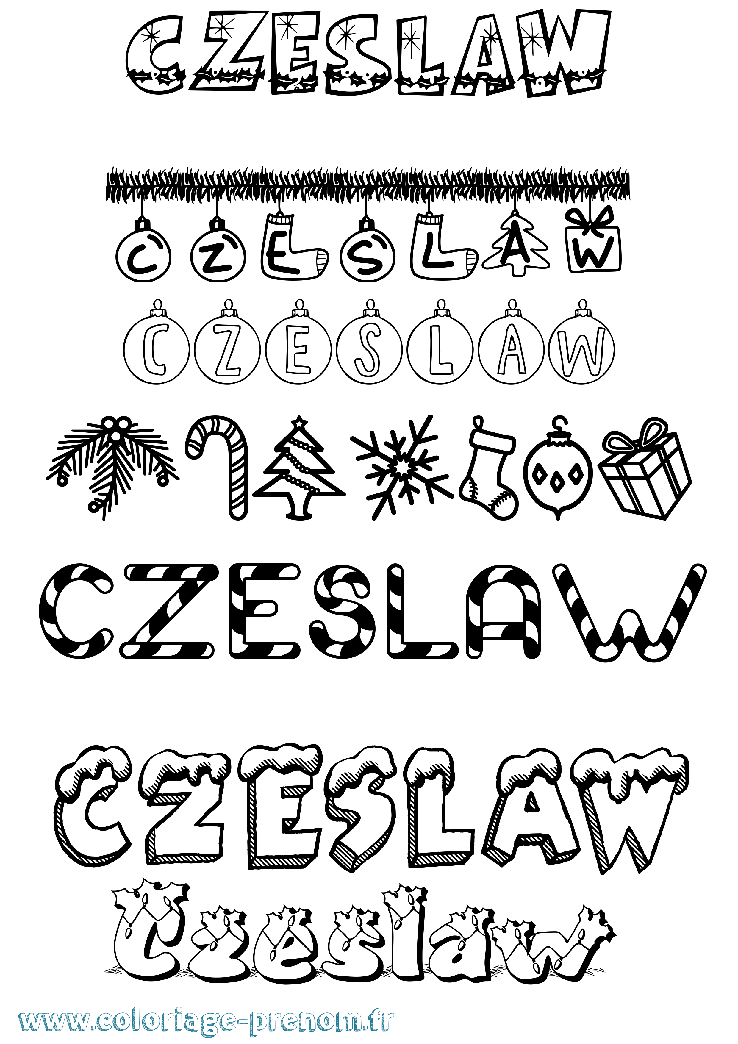 Coloriage prénom Czeslaw Noël
