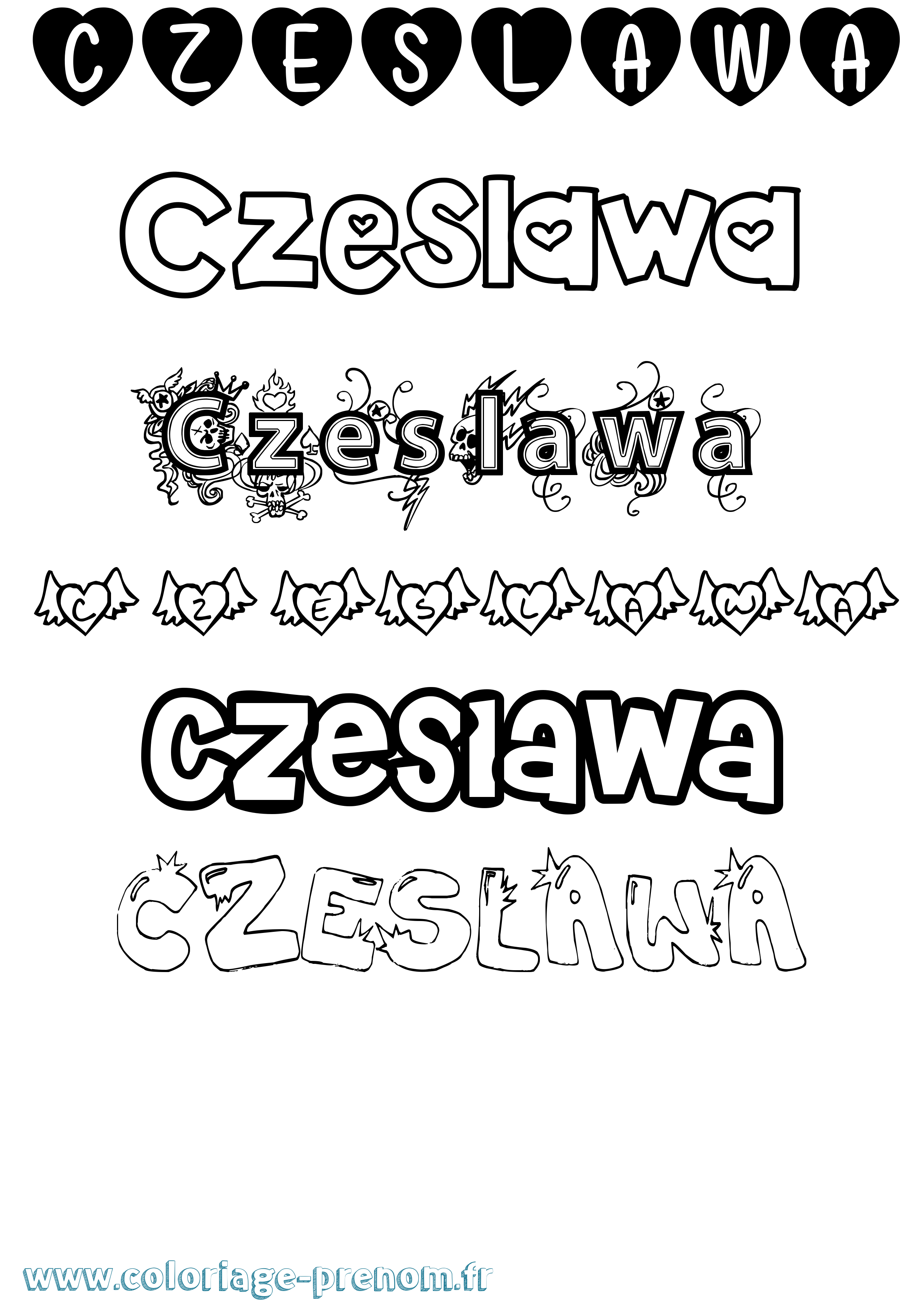 Coloriage prénom Czeslawa Girly