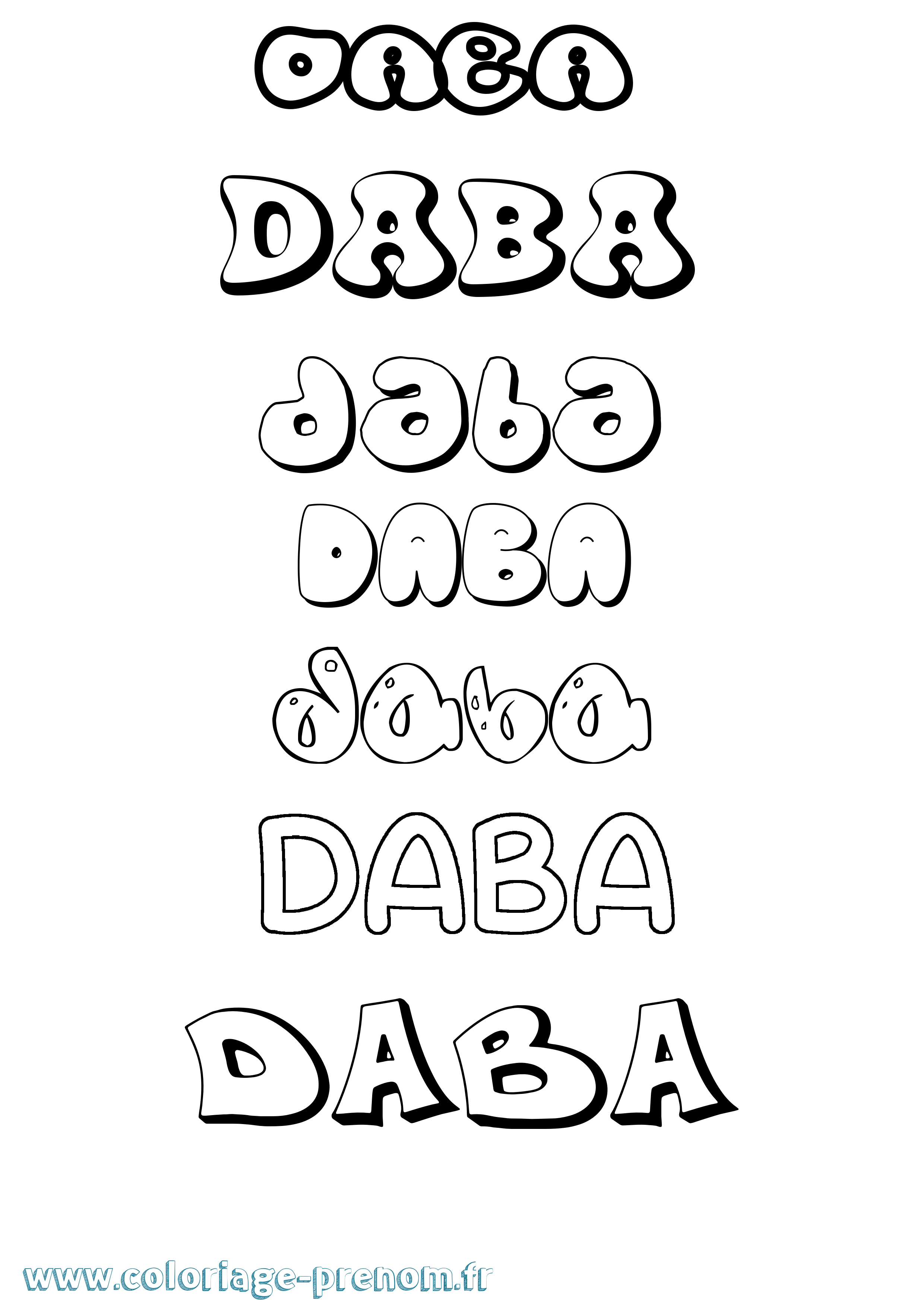 Coloriage prénom Daba Bubble