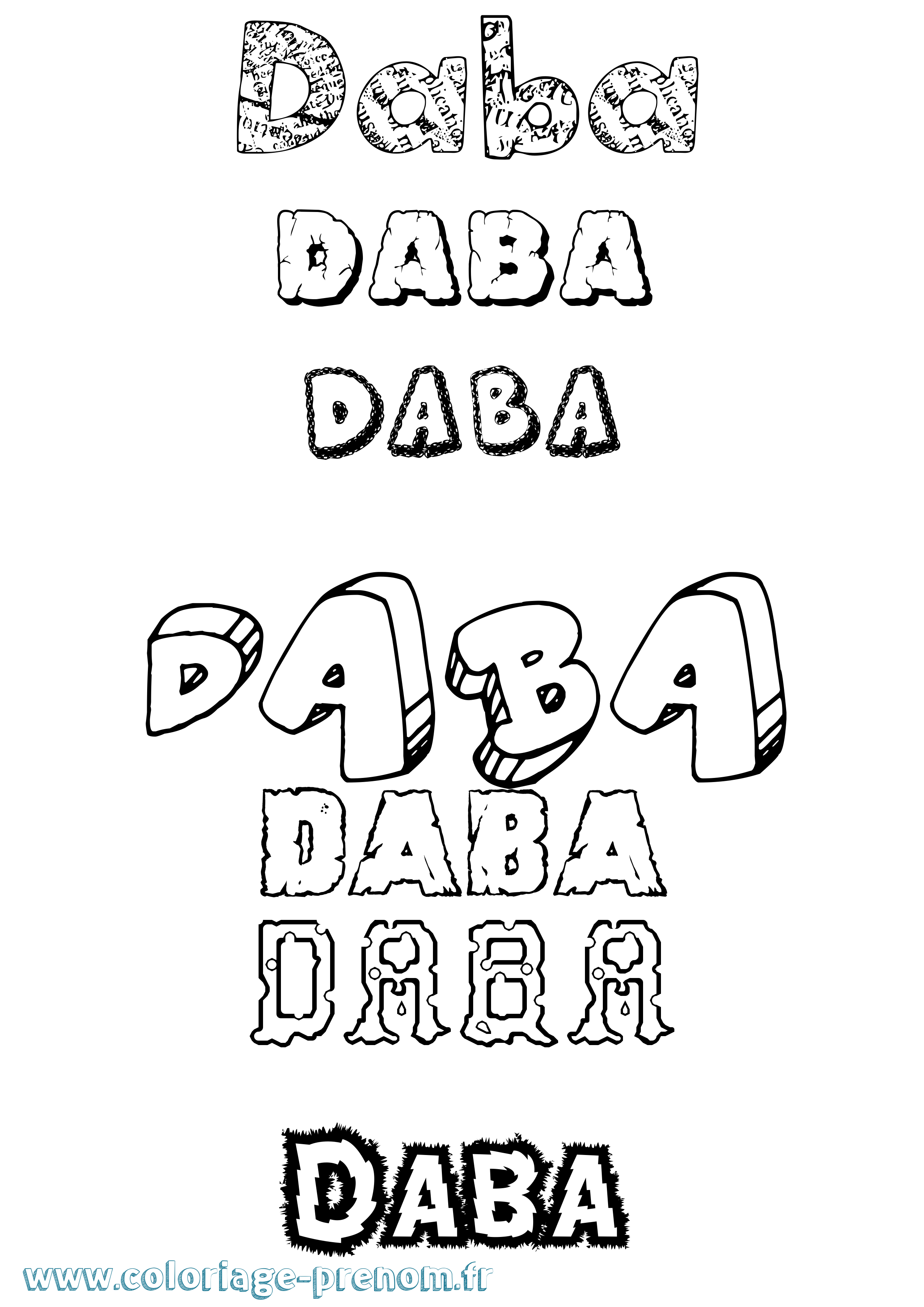 Coloriage Daba Destructuré Coloriage prénom Daba Destructuré