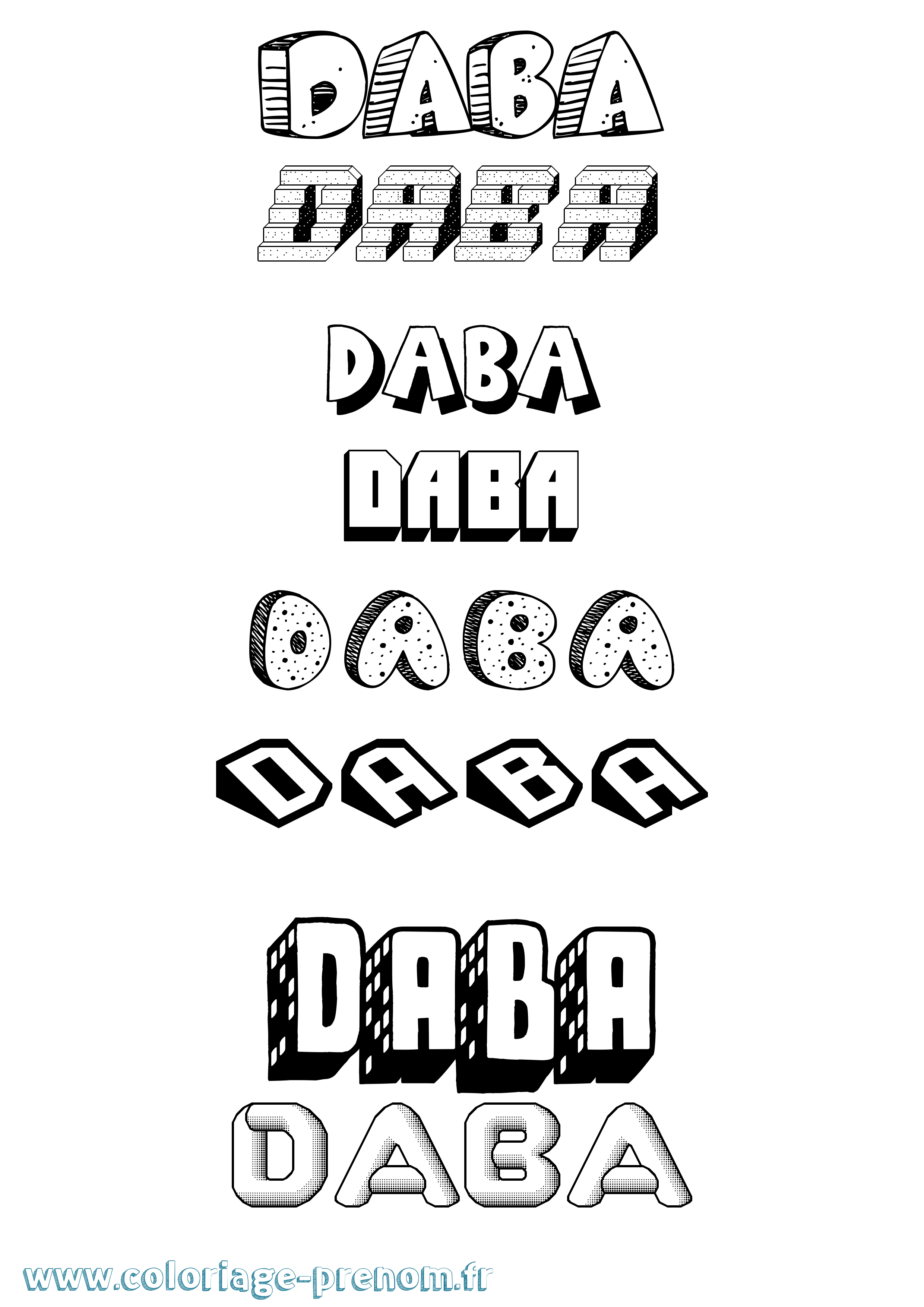 Coloriage Daba Effet 3D Coloriage prénom Daba Effet 3D