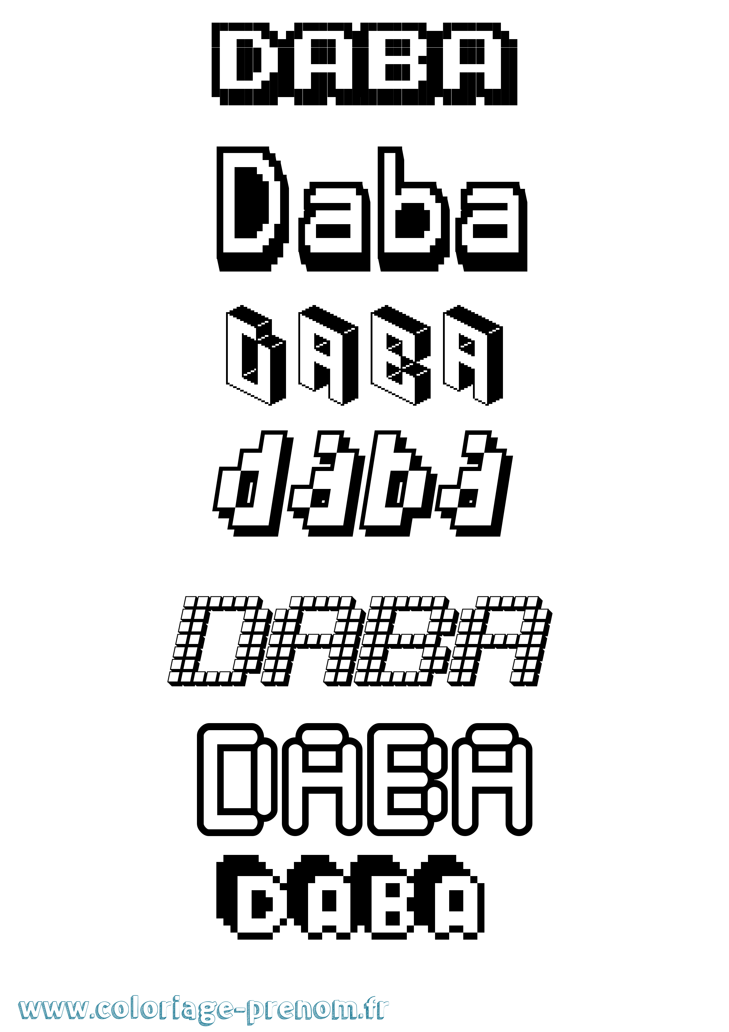 Coloriage prénom Daba Pixel