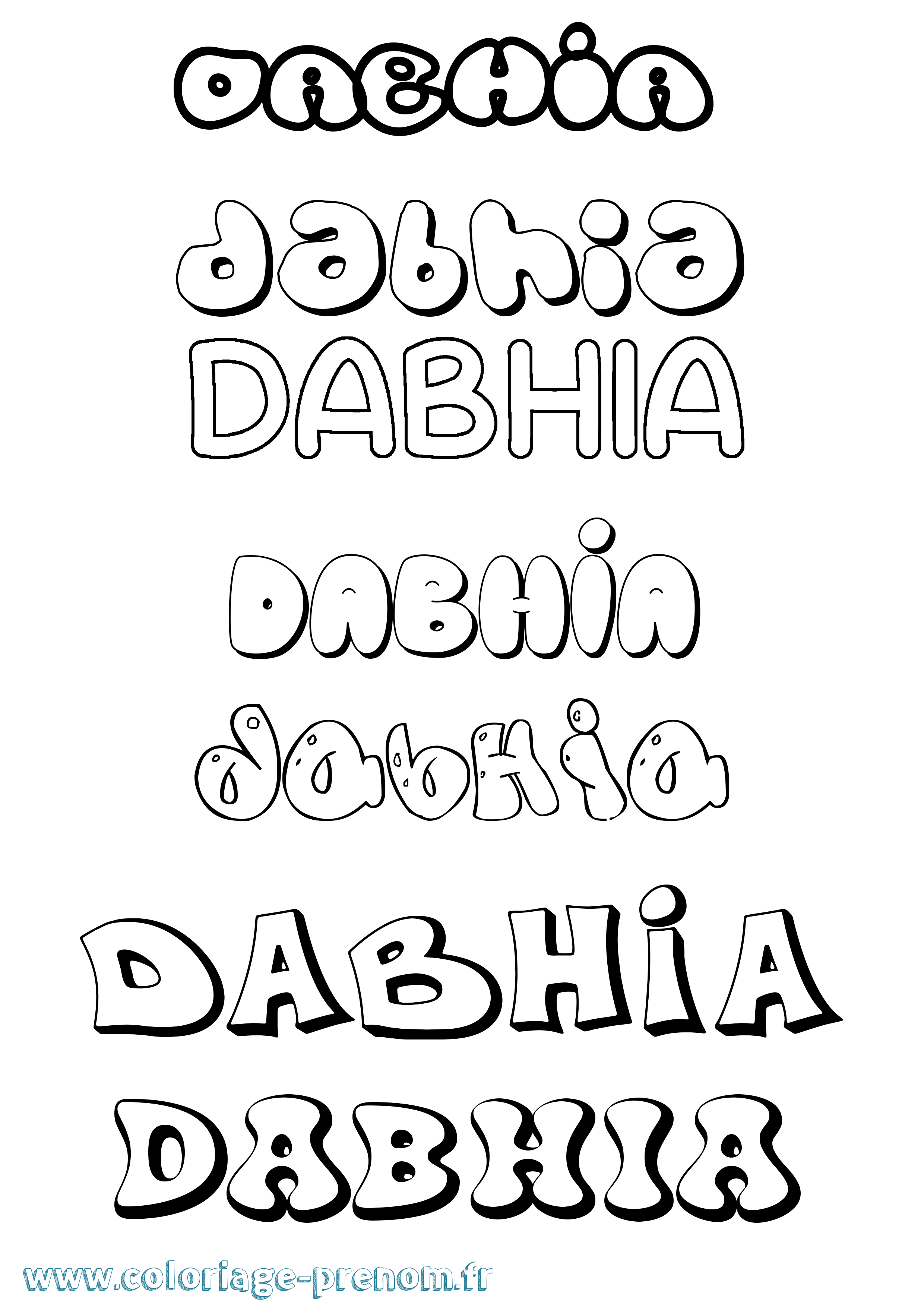 Coloriage prénom Dabhia Bubble