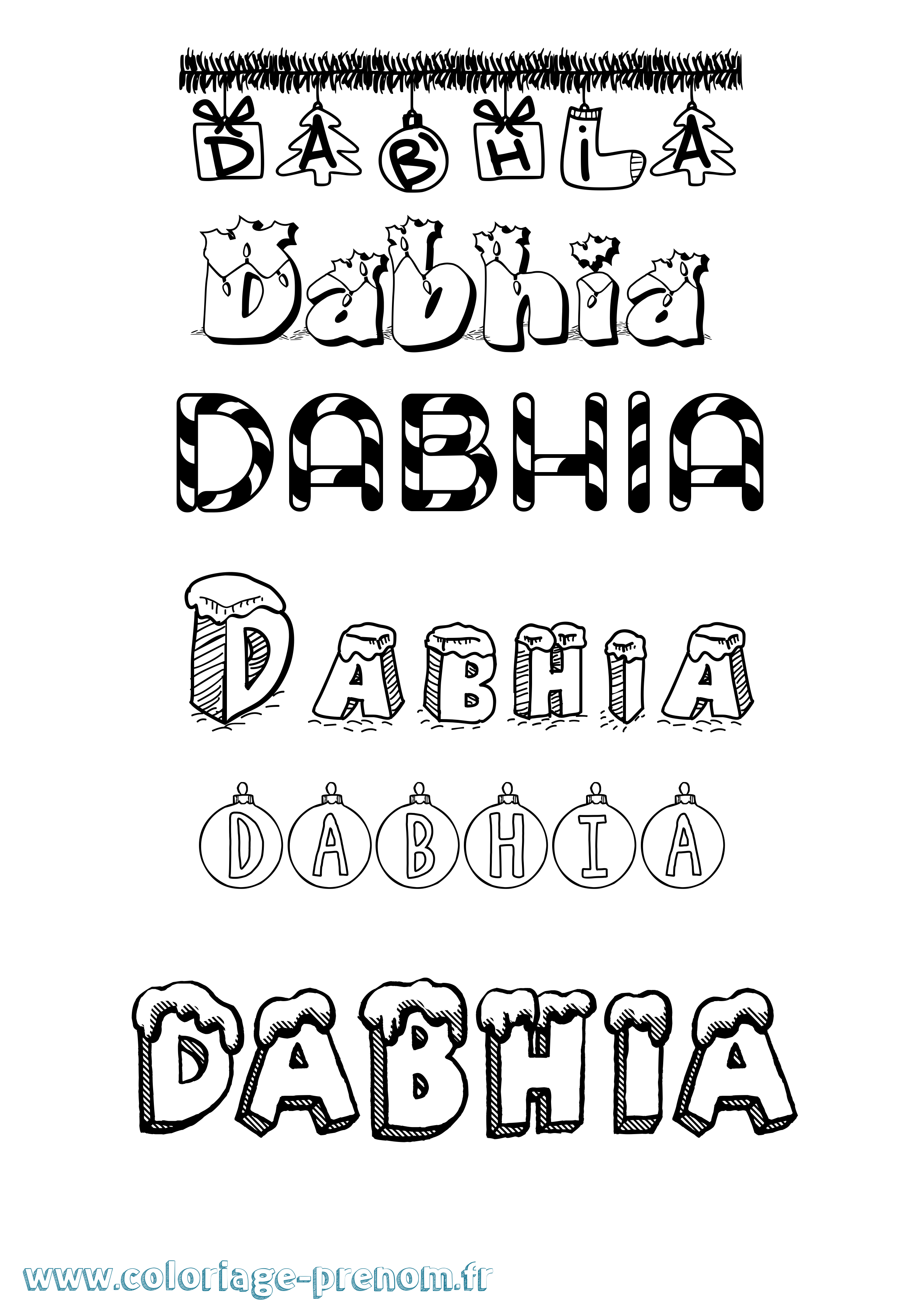 Coloriage prénom Dabhia Noël