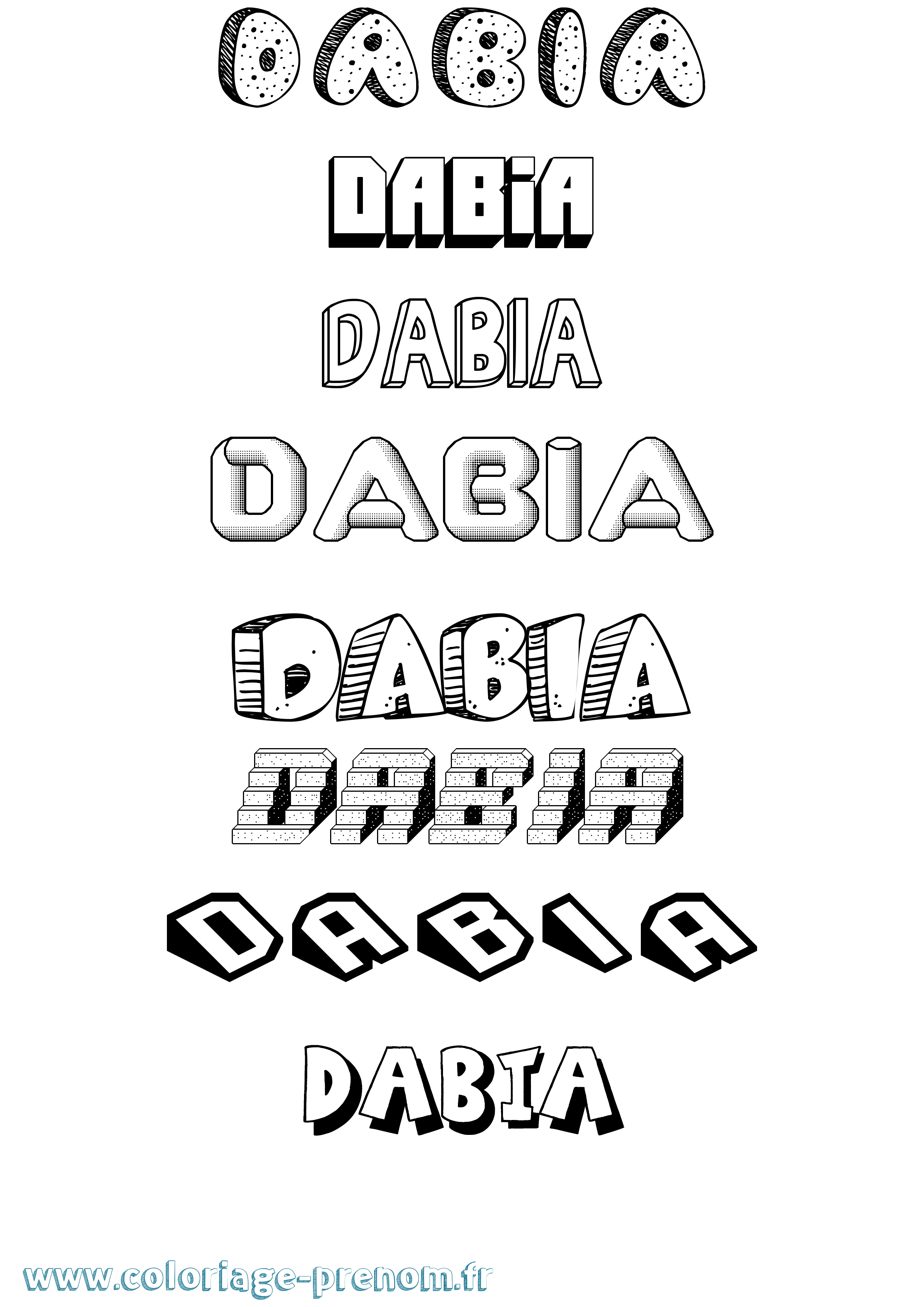 Coloriage Dabia Effet 3D Coloriage prénom Dabia Effet 3D