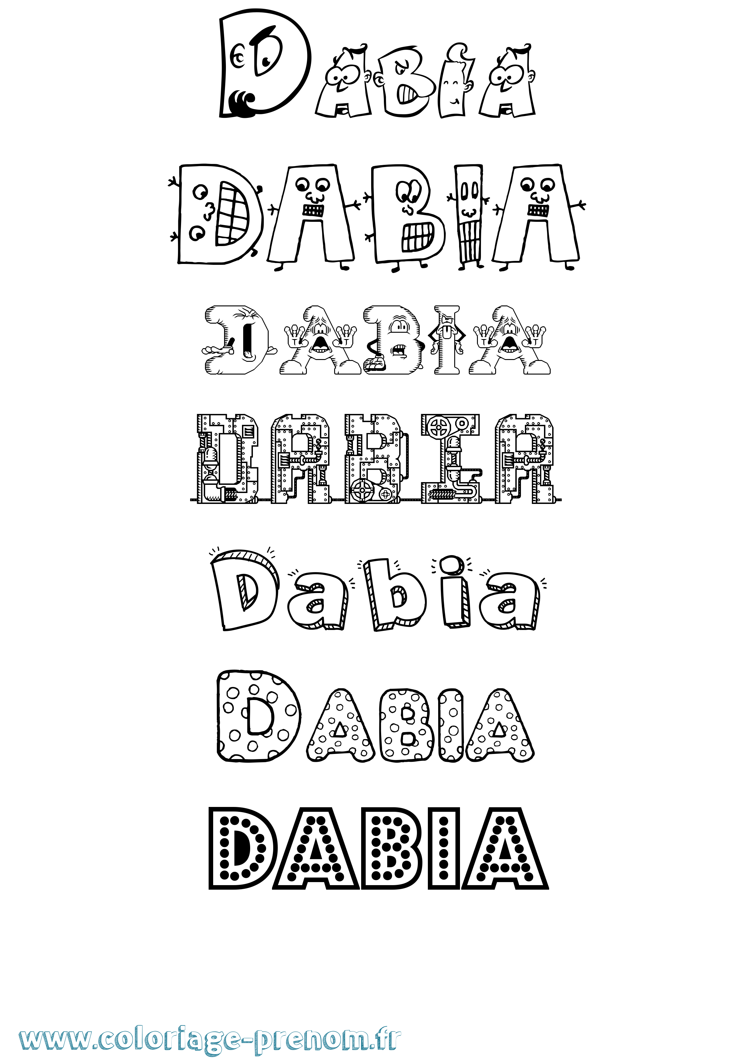 Coloriage prénom Dabia Fun