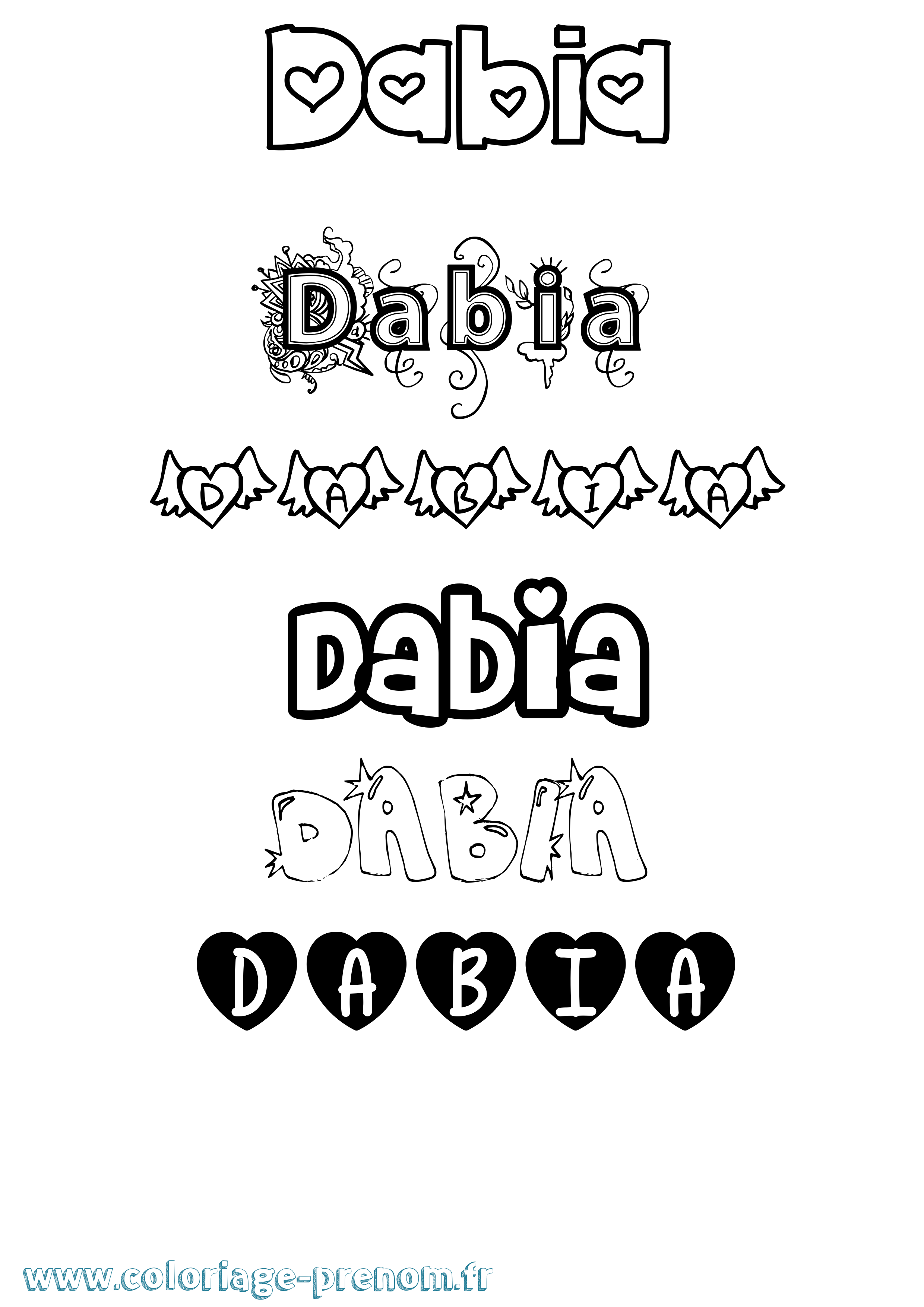 Coloriage prénom Dabia Girly