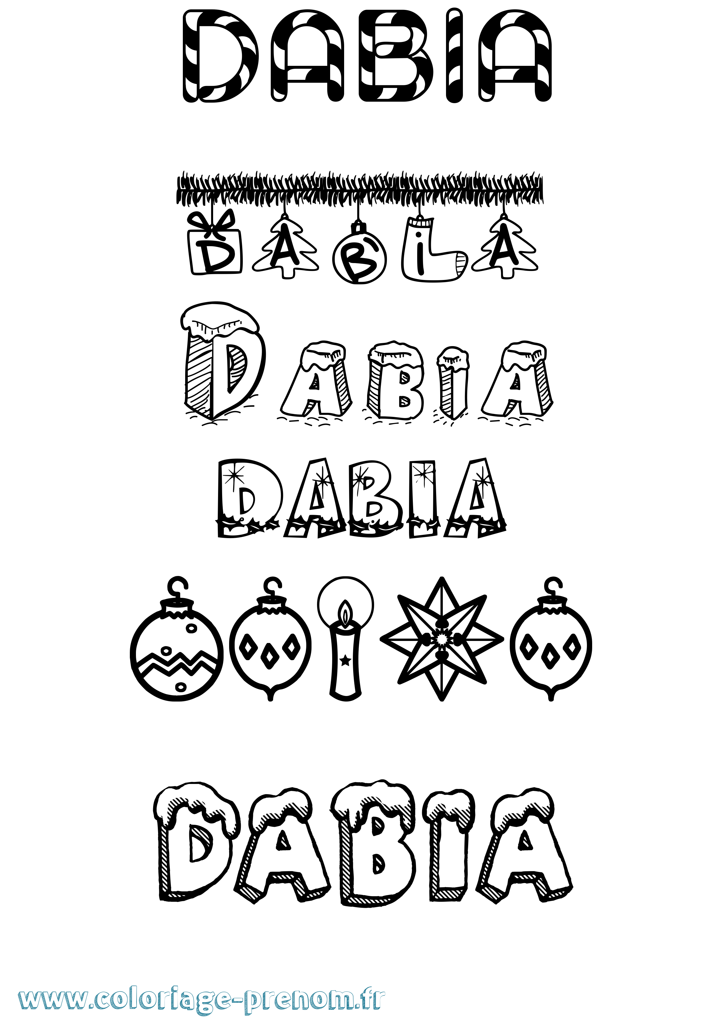 Coloriage Dabia Noël Coloriage prénom Dabia Noël