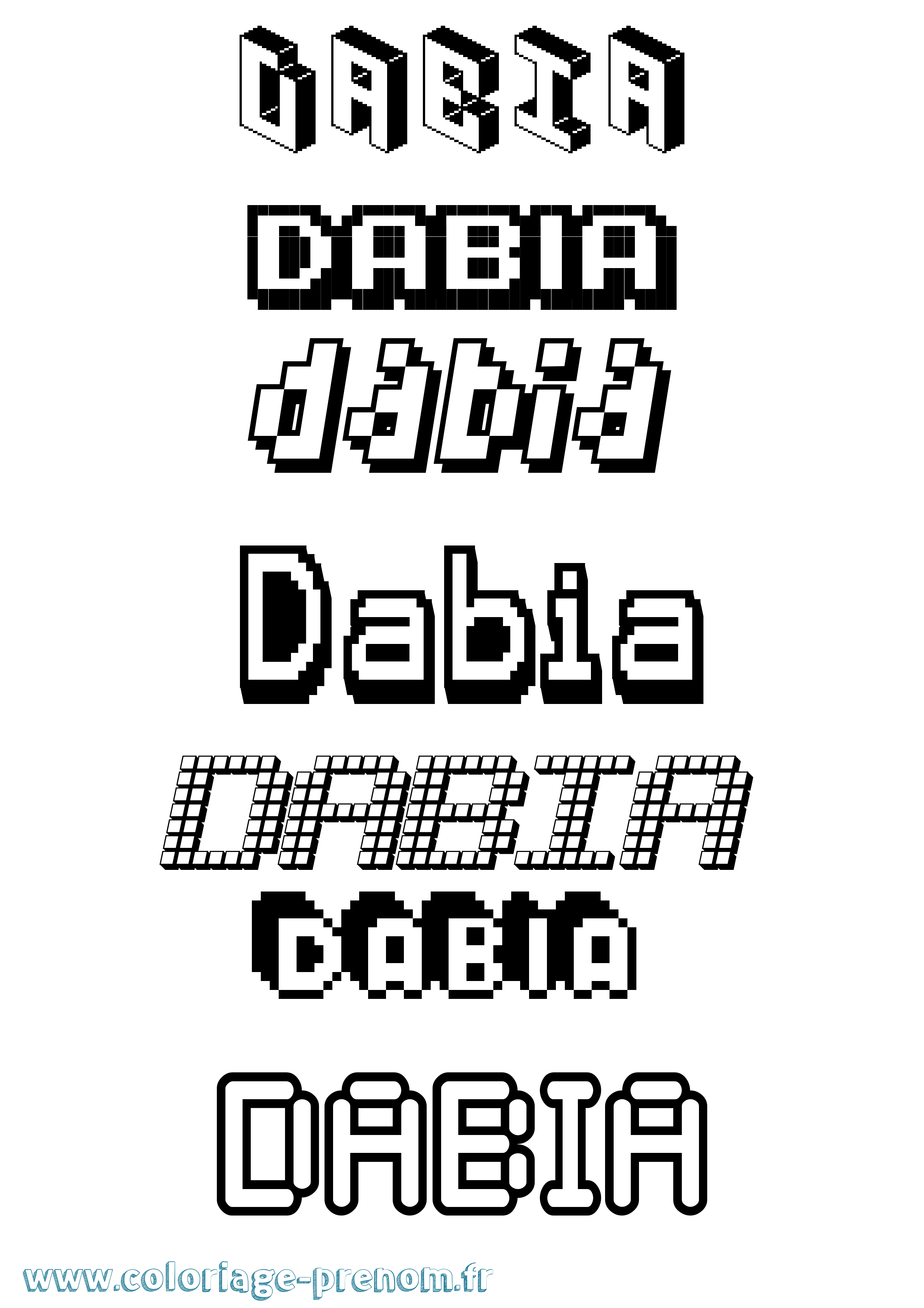 Coloriage prénom Dabia Pixel