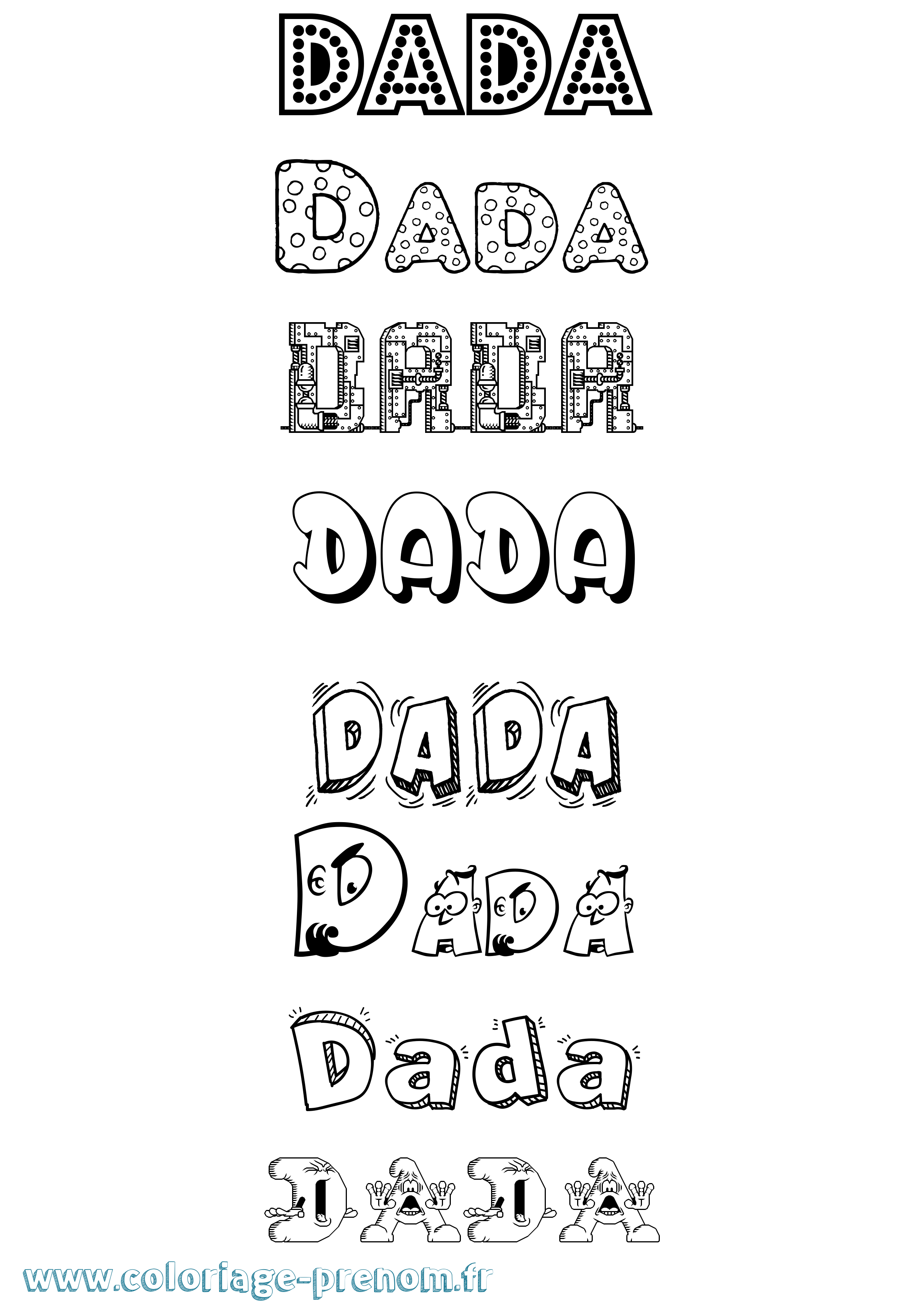 Coloriage prénom Dada Fun