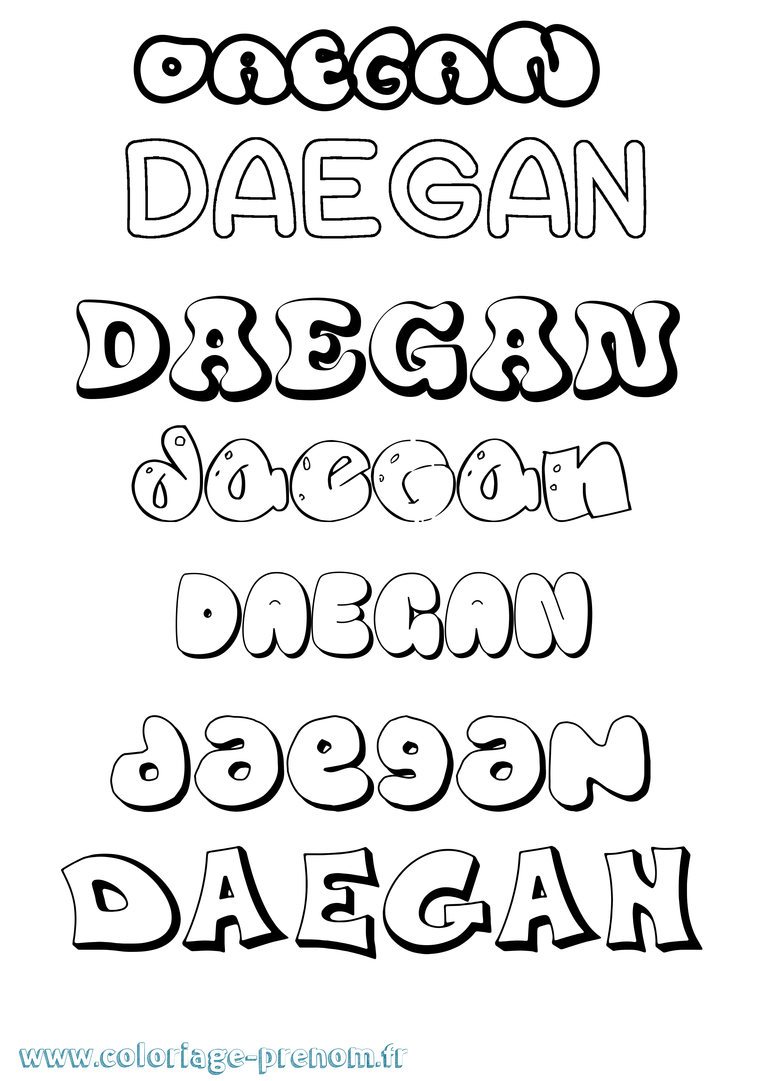 Coloriage prénom Daegan Bubble