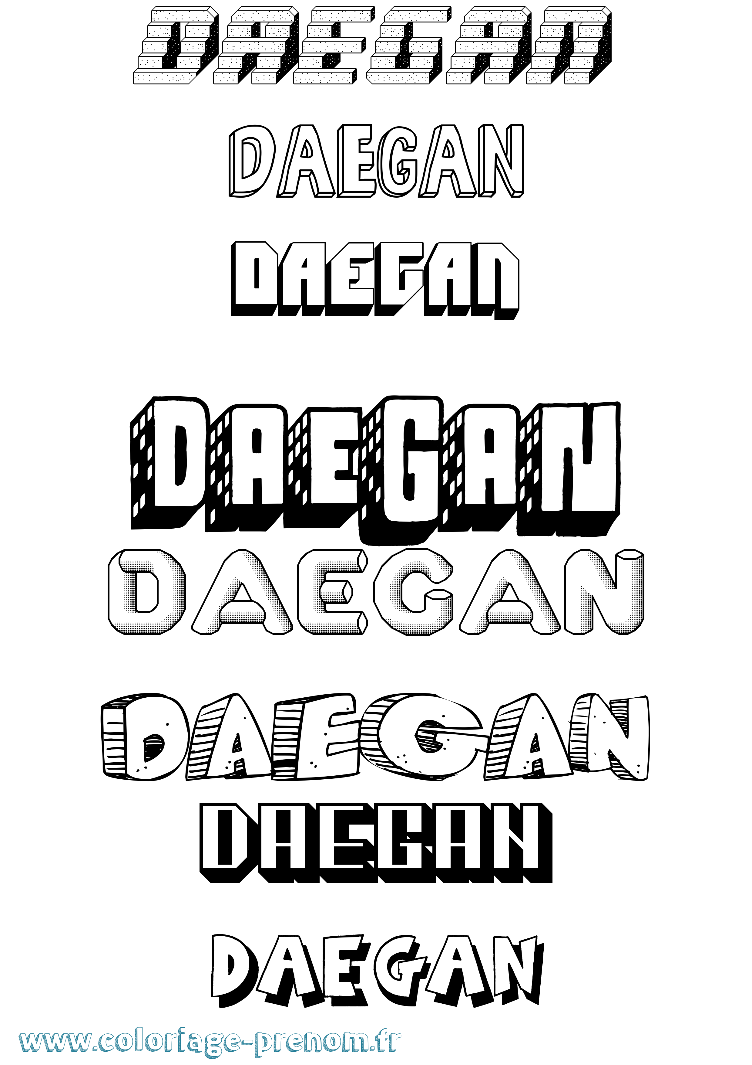 Coloriage prénom Daegan Effet 3D