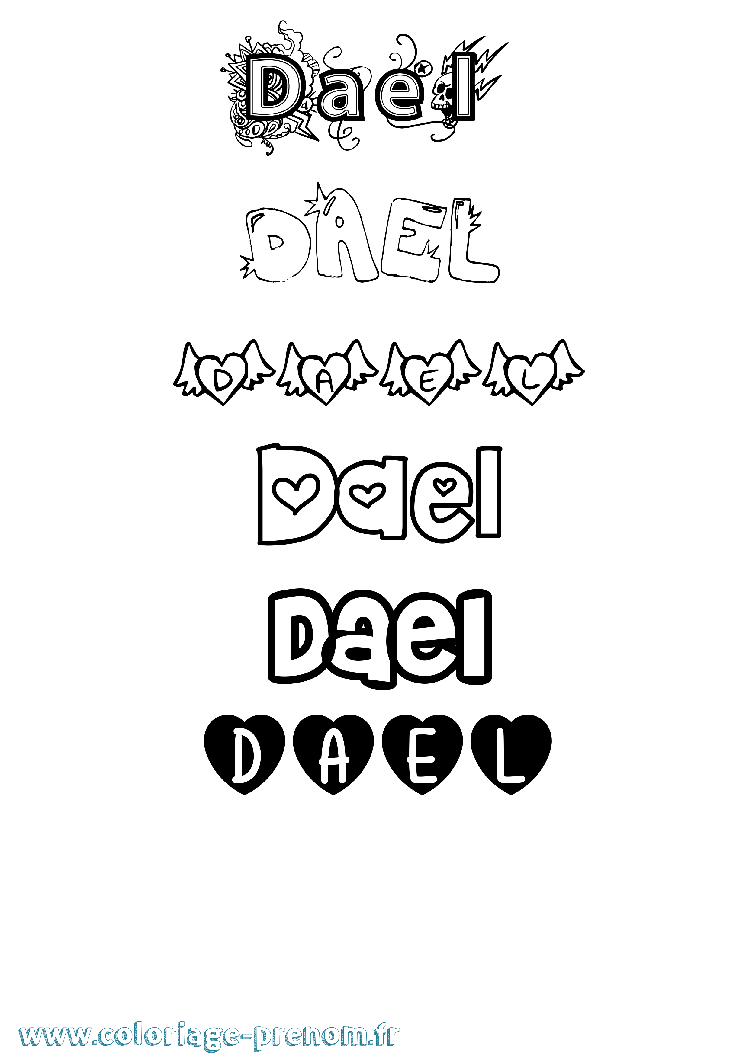 Coloriage prénom Dael Girly