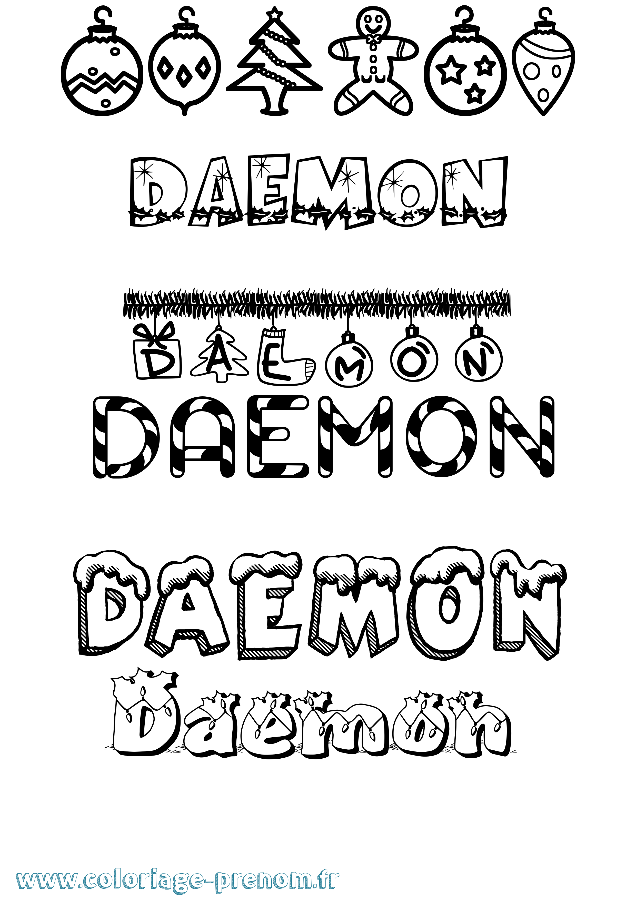 Coloriage prénom Daemon Noël