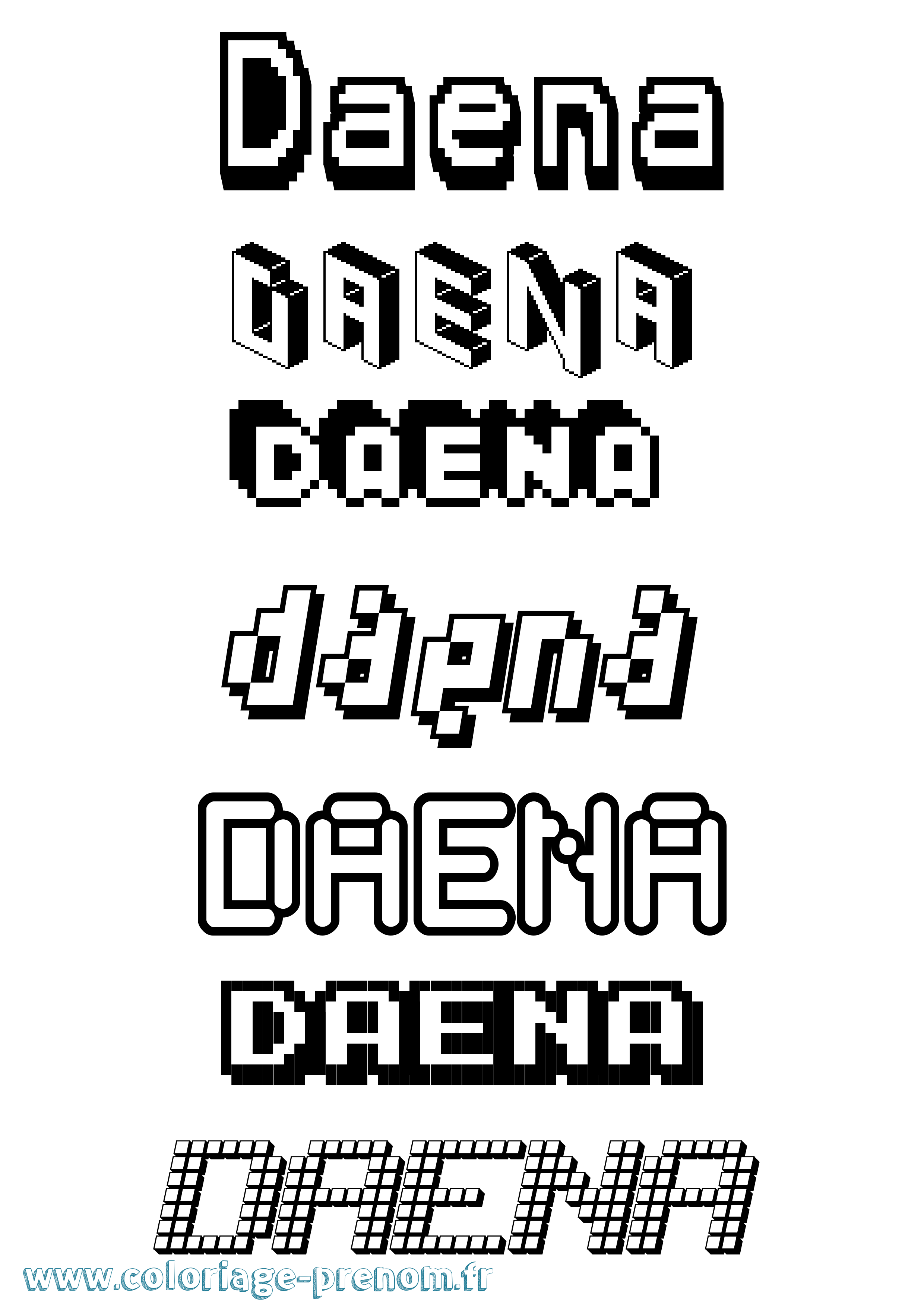 Coloriage prénom Daena Pixel