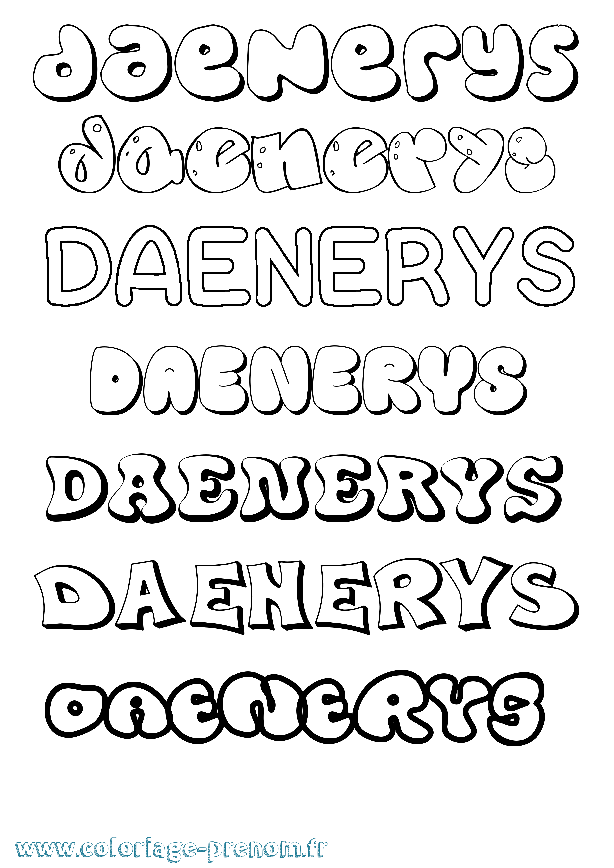 Coloriage prénom Daenerys Bubble