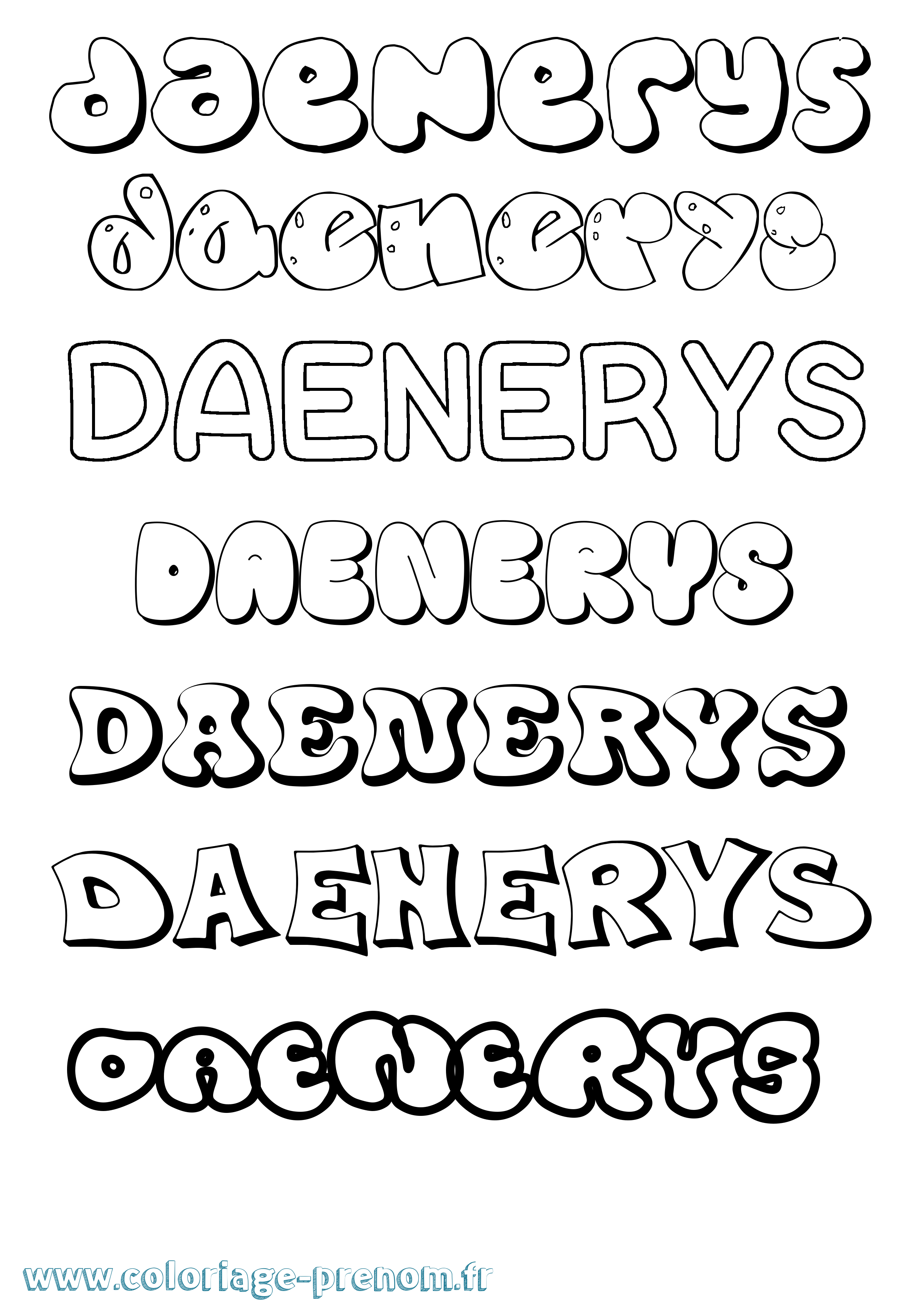 Coloriage Daenerys Bubble Coloriage prénom Daenerys Bubble