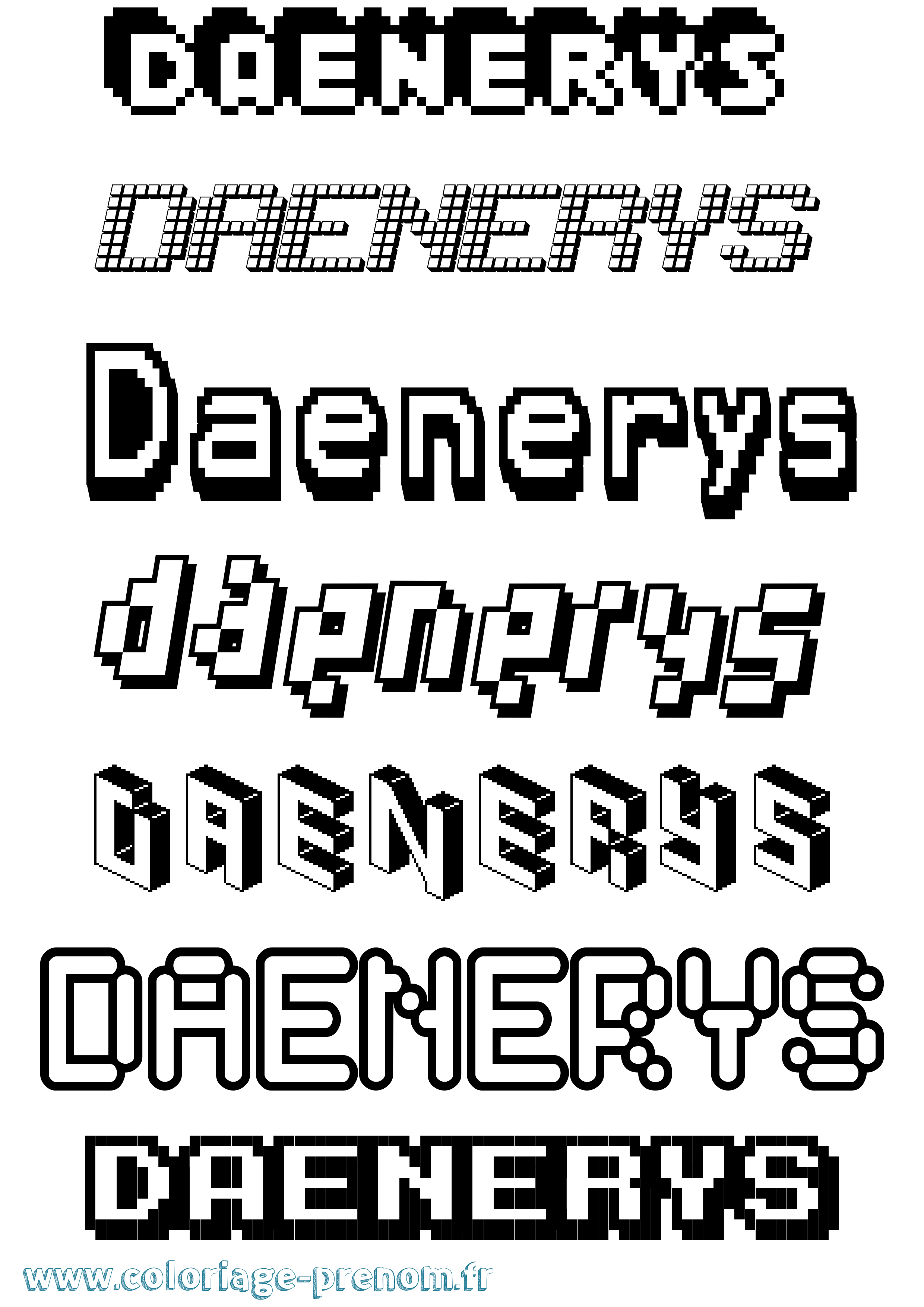 Coloriage prénom Daenerys Pixel