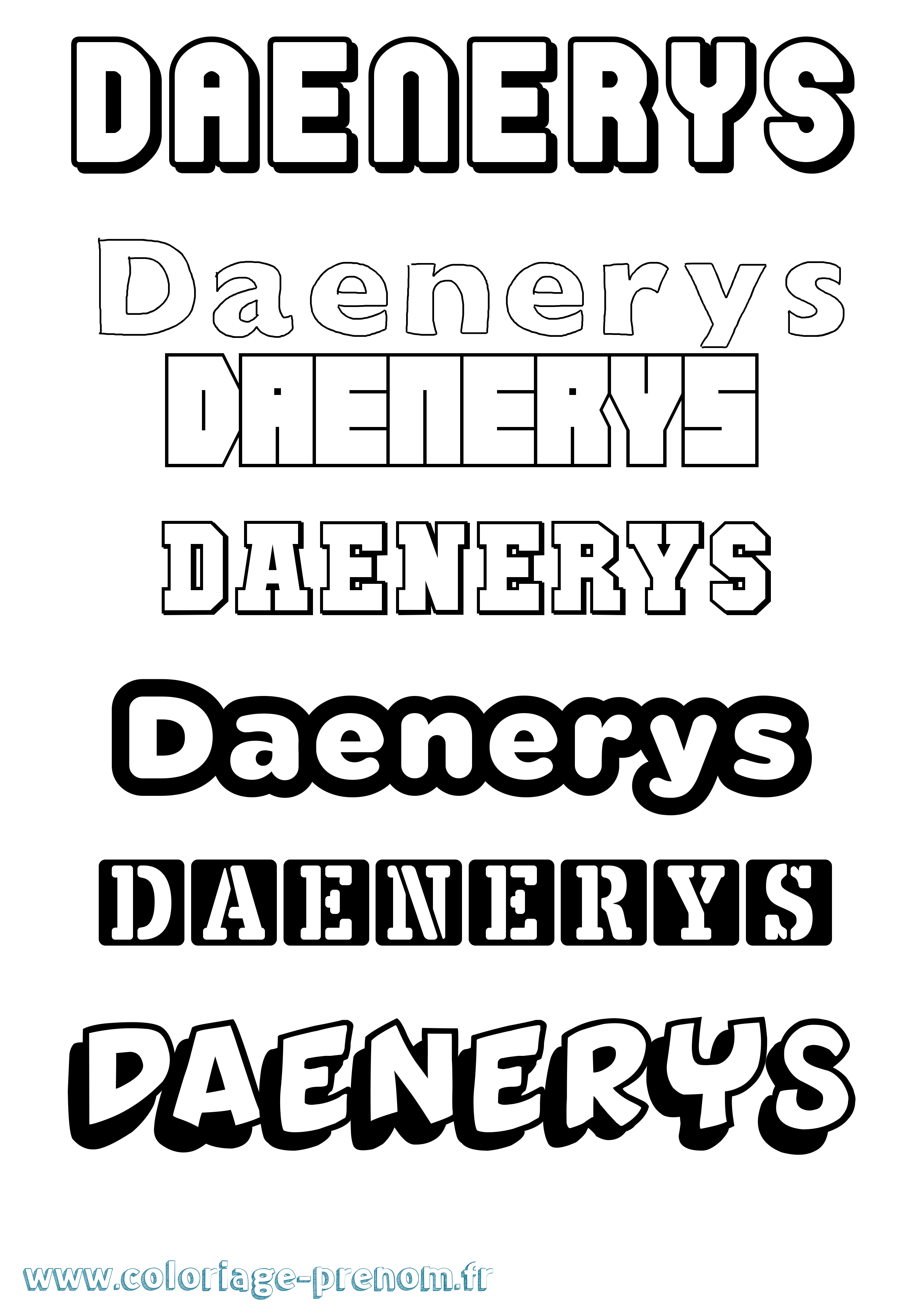 Coloriage prénom Daenerys Simple