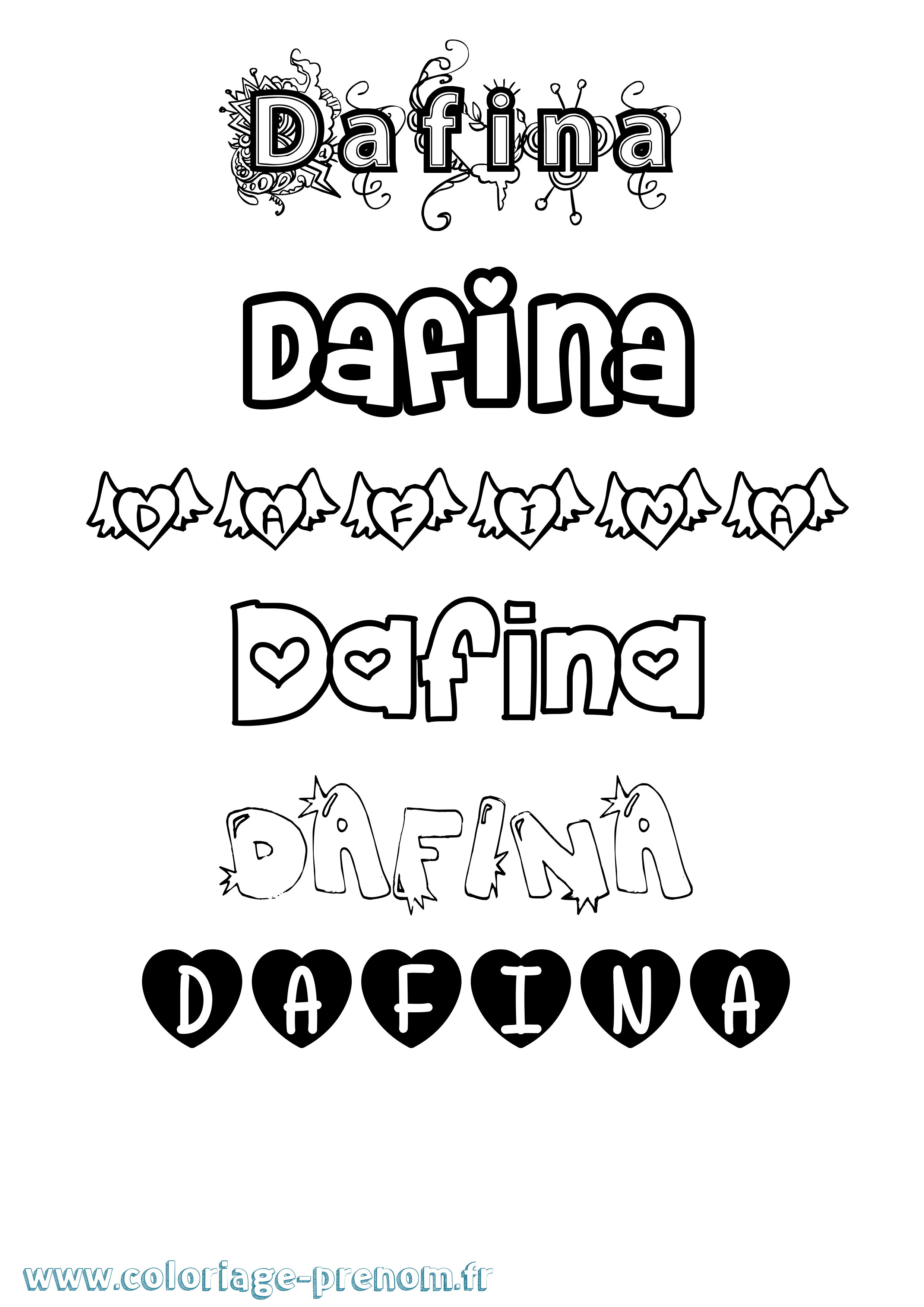 Coloriage prénom Dafina Girly