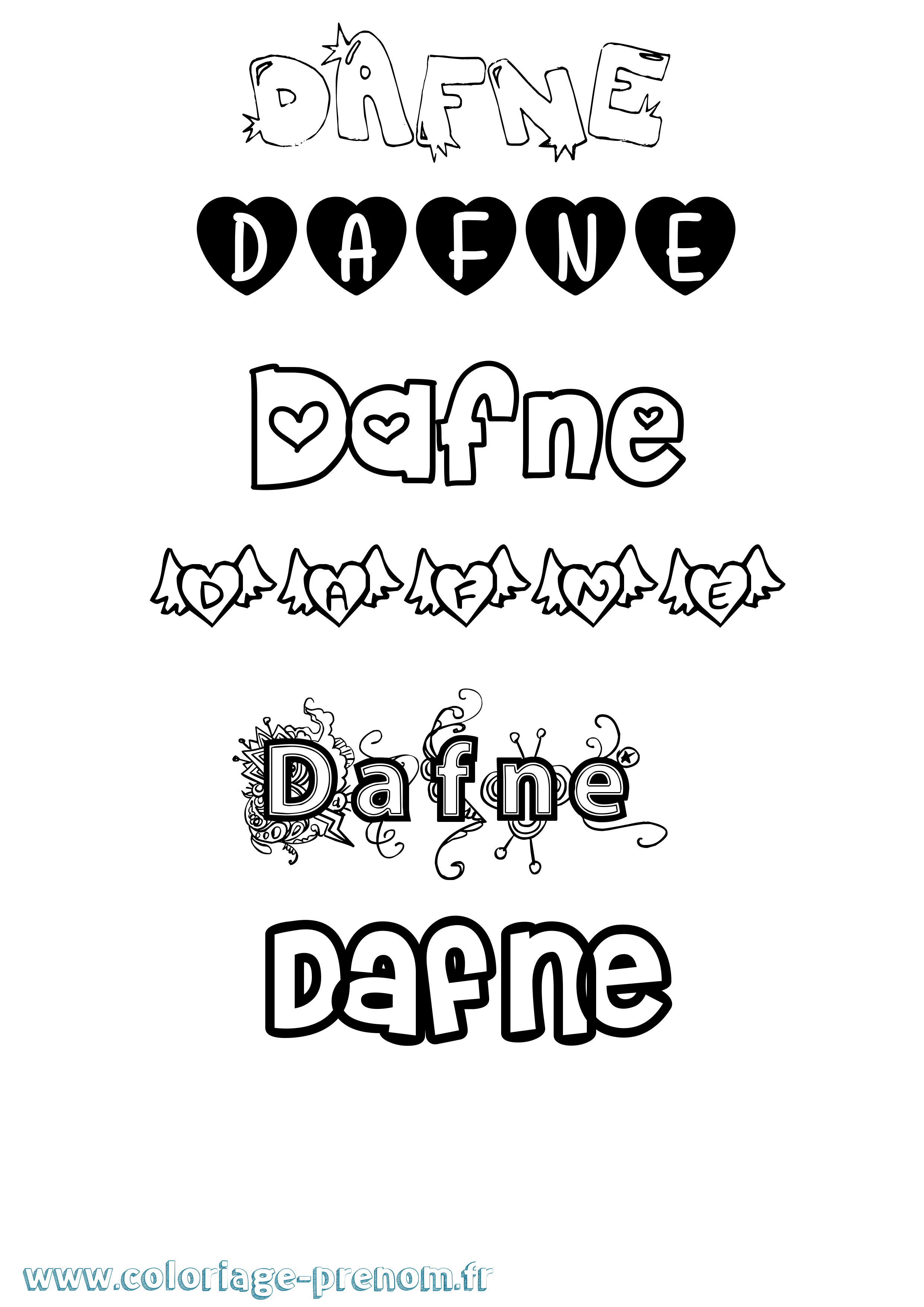 Coloriage prénom Dafne Girly