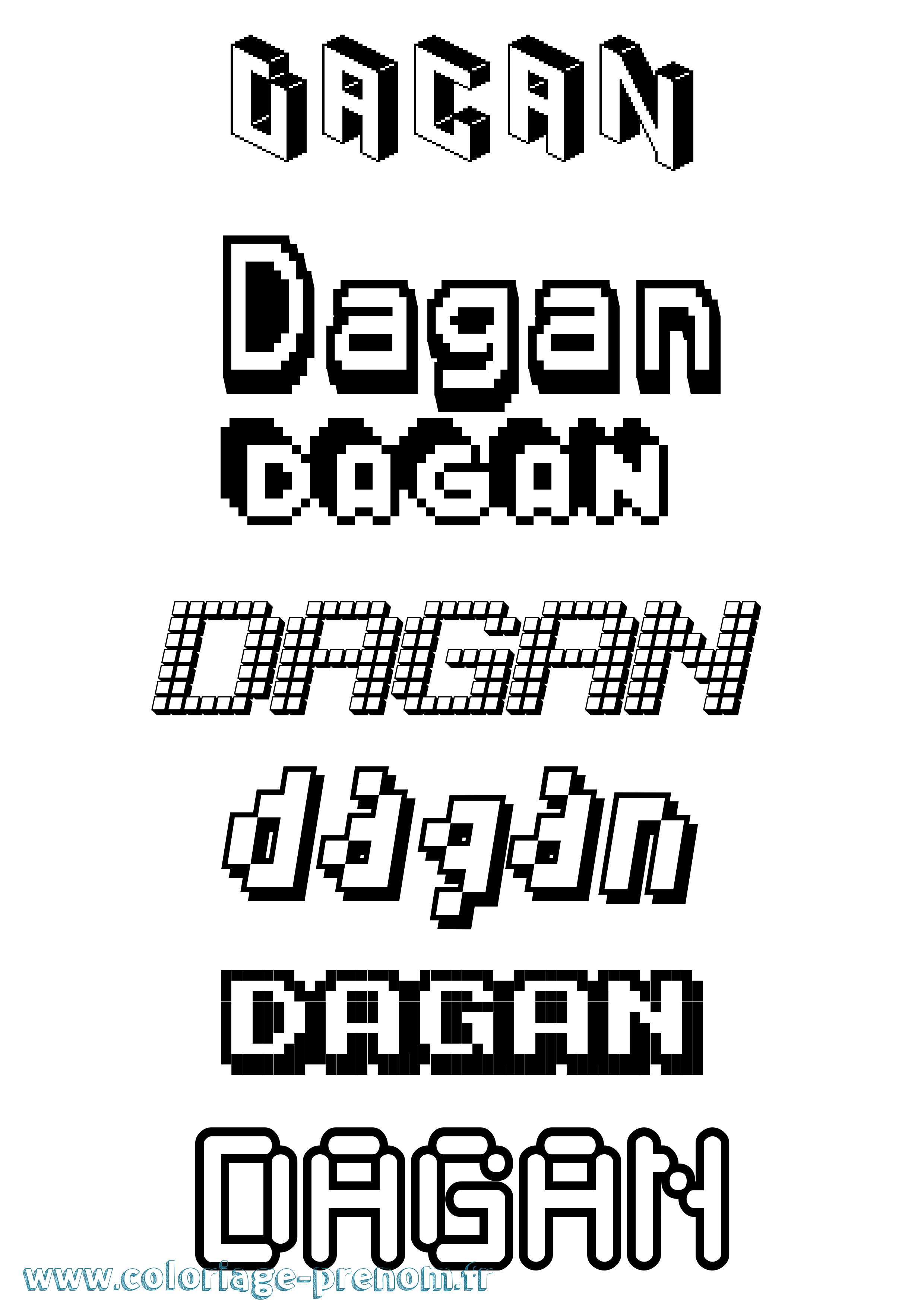 Coloriage prénom Dagan Pixel