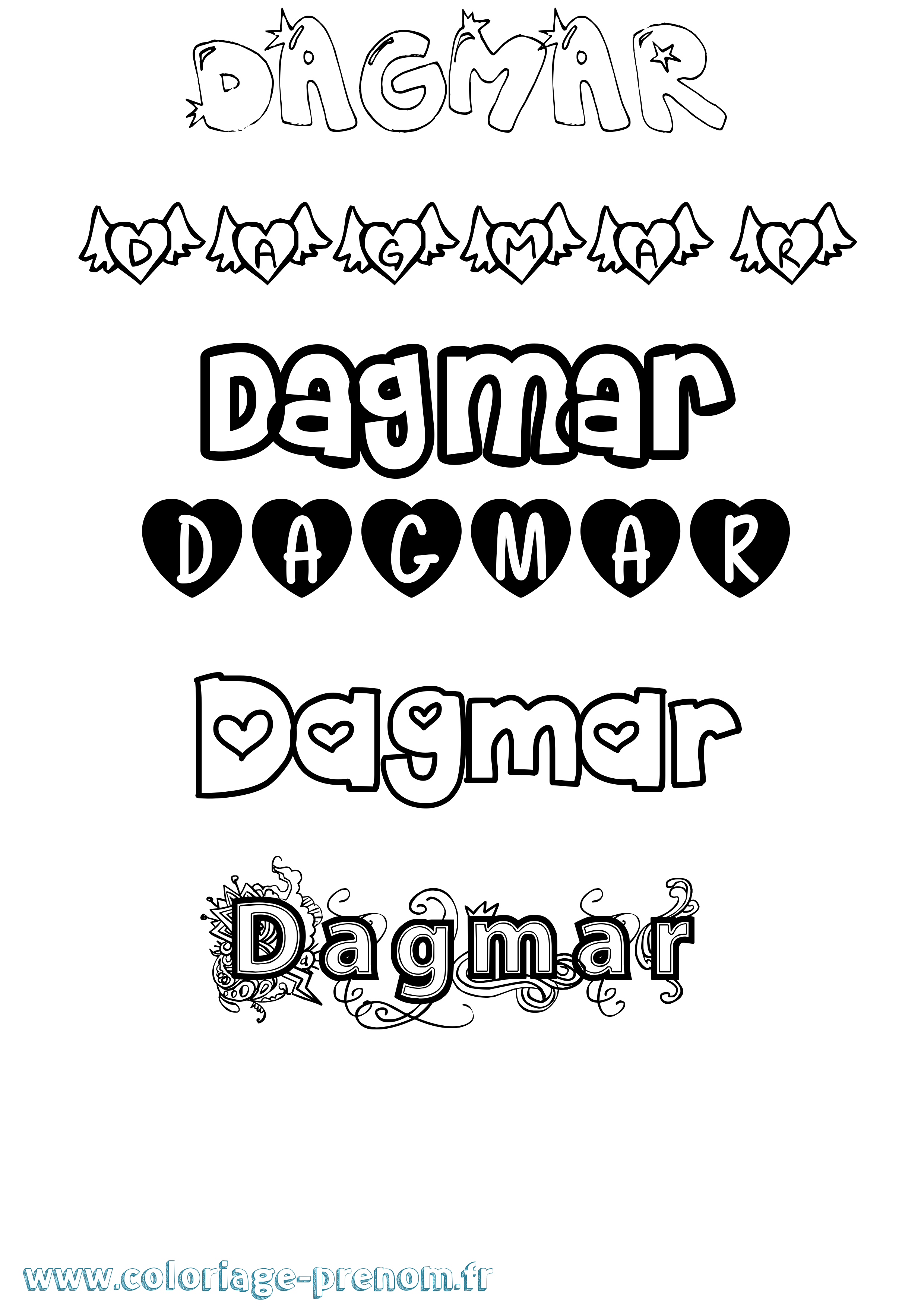 Coloriage prénom Dagmar Girly