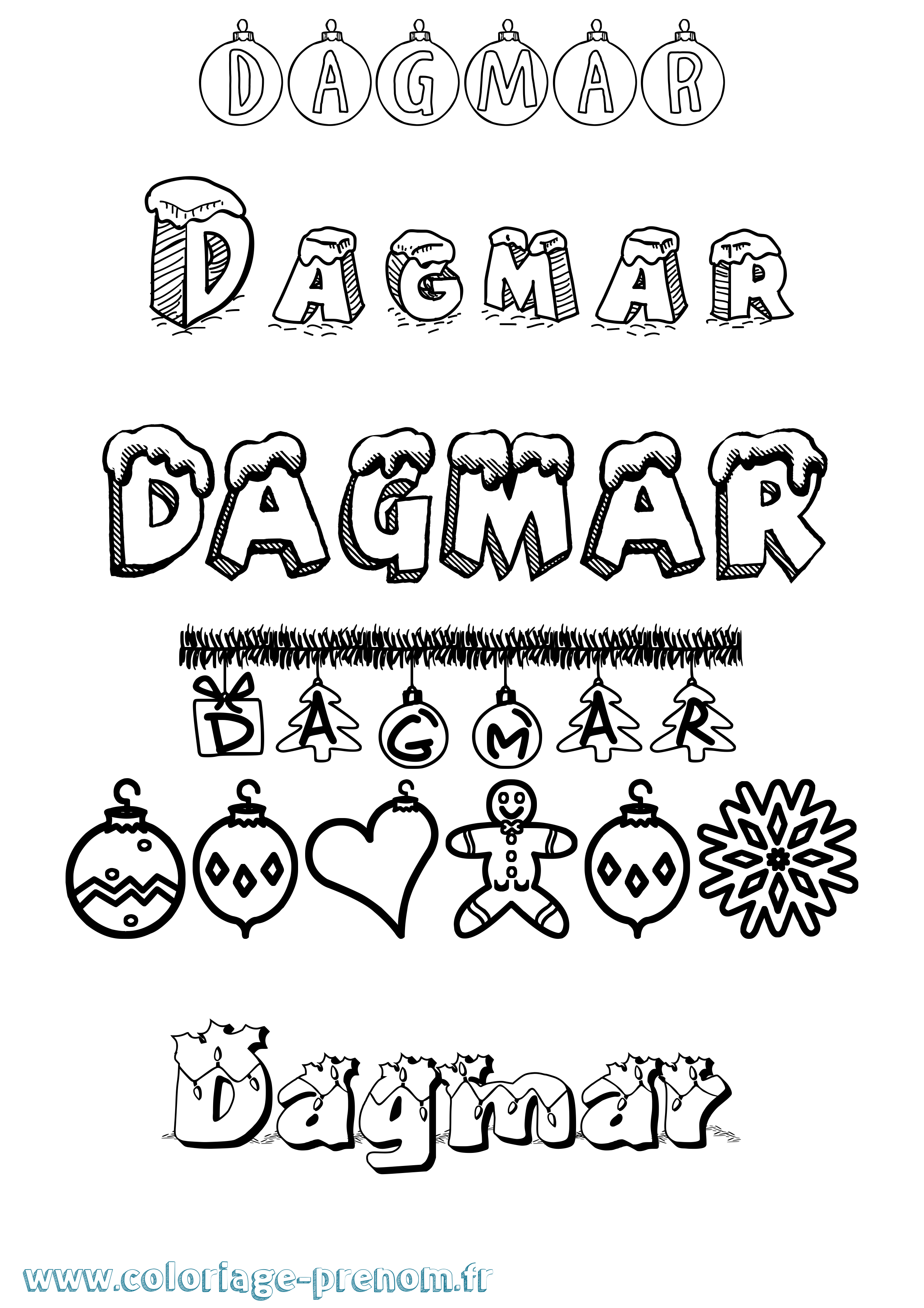 Coloriage Dagmar Noël Coloriage prénom Dagmar Noël