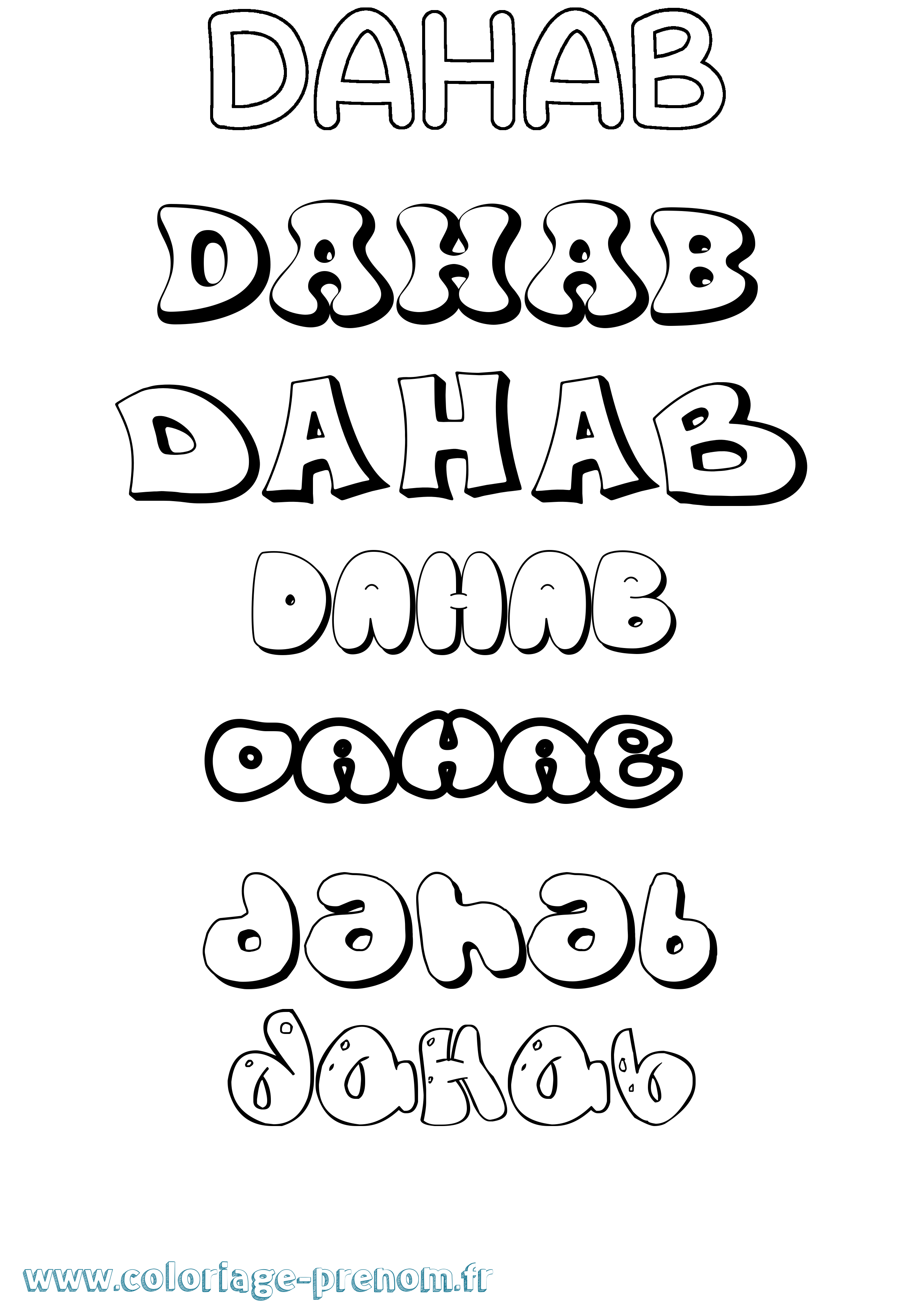 Coloriage prénom Dahab Bubble