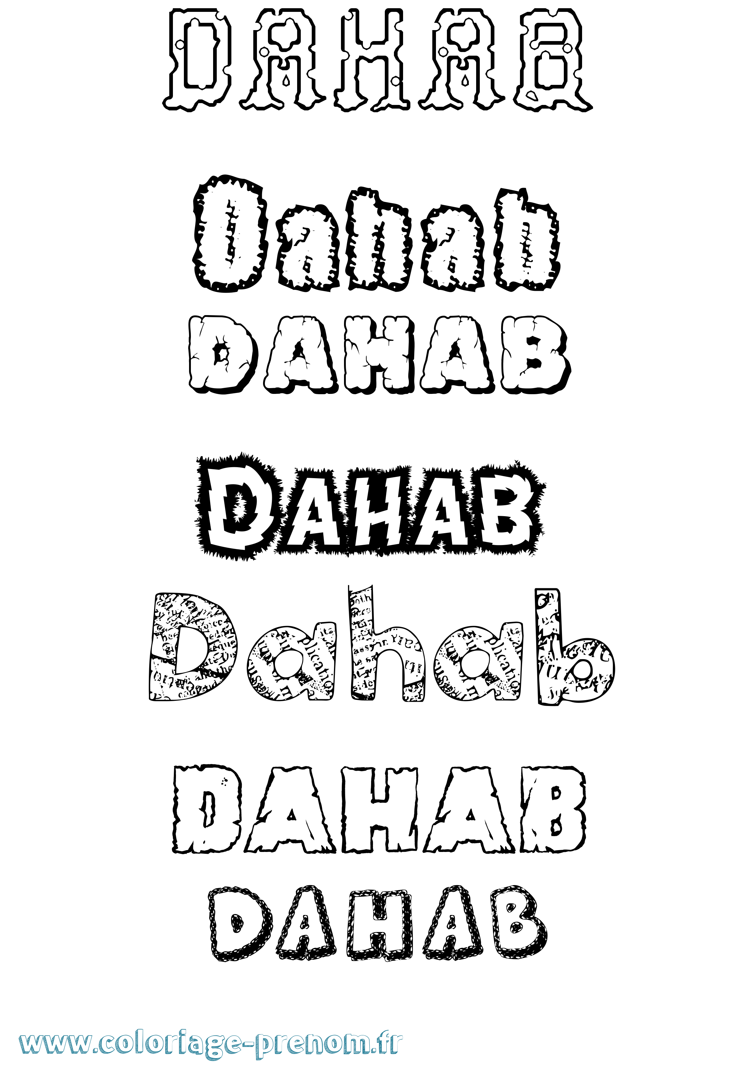 Coloriage Dahab Destructuré Coloriage prénom Dahab Destructuré