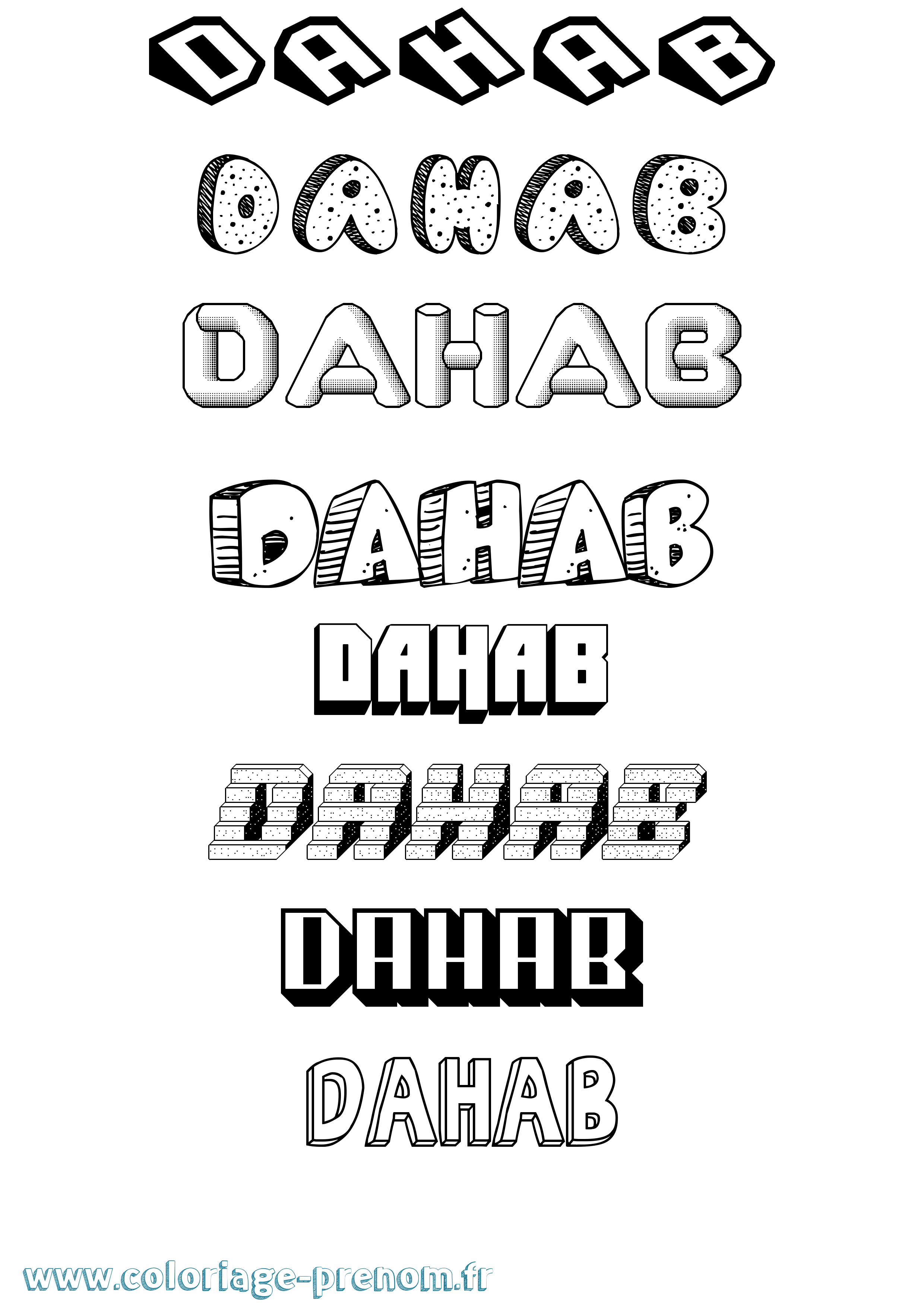 Coloriage Dahab Effet 3D Coloriage prénom Dahab Effet 3D