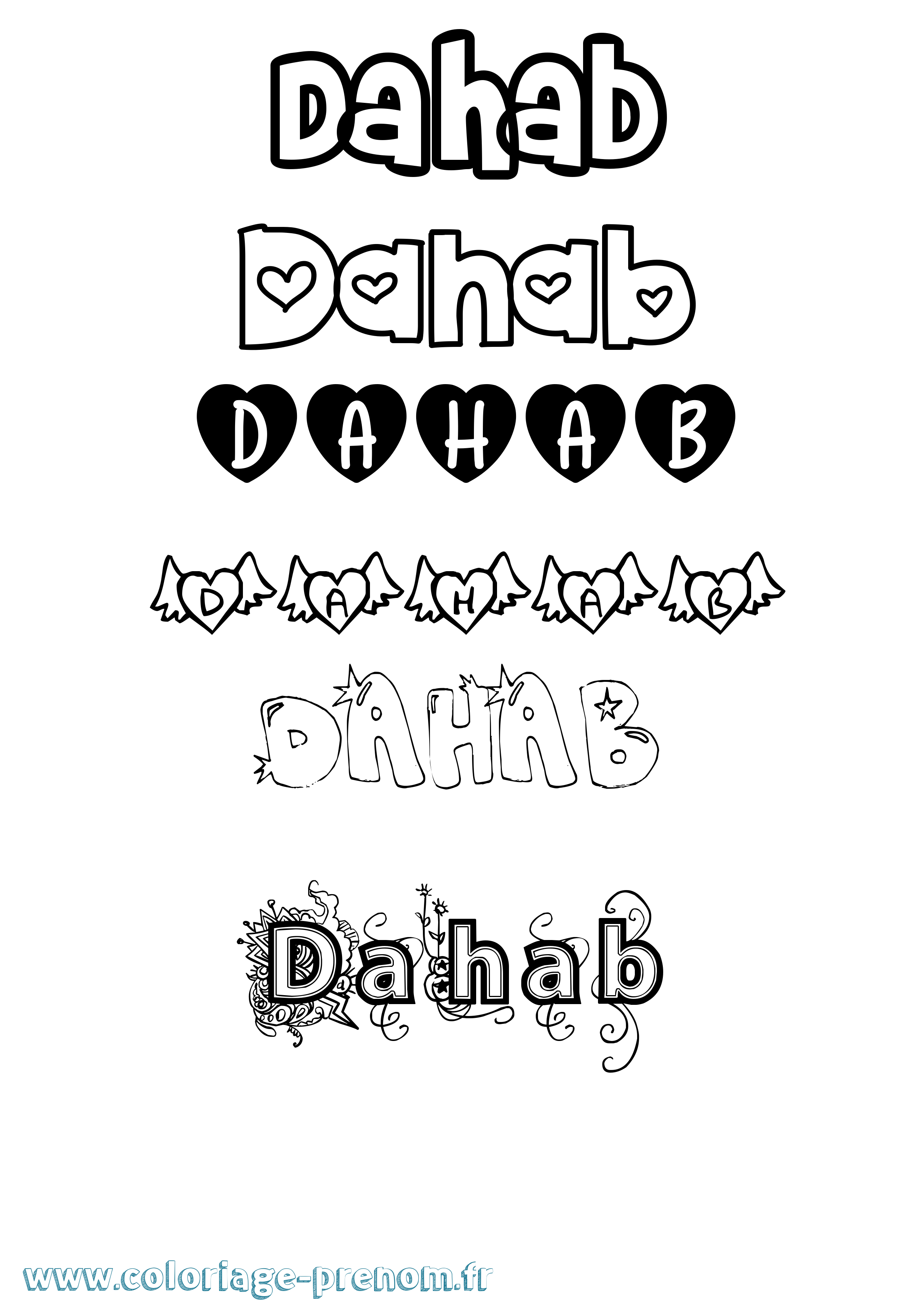 Coloriage Dahab Girly Coloriage prénom Dahab Girly