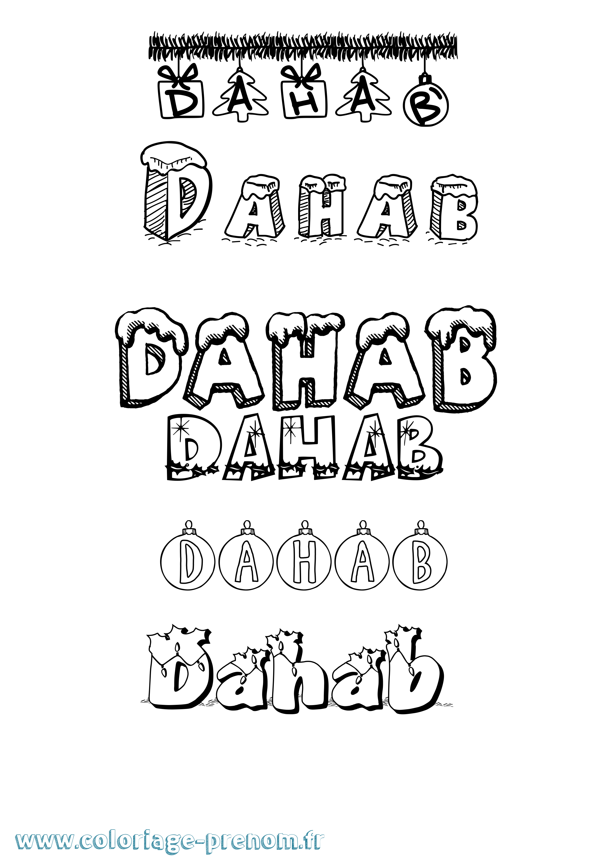 Coloriage Dahab Noël Coloriage prénom Dahab Noël