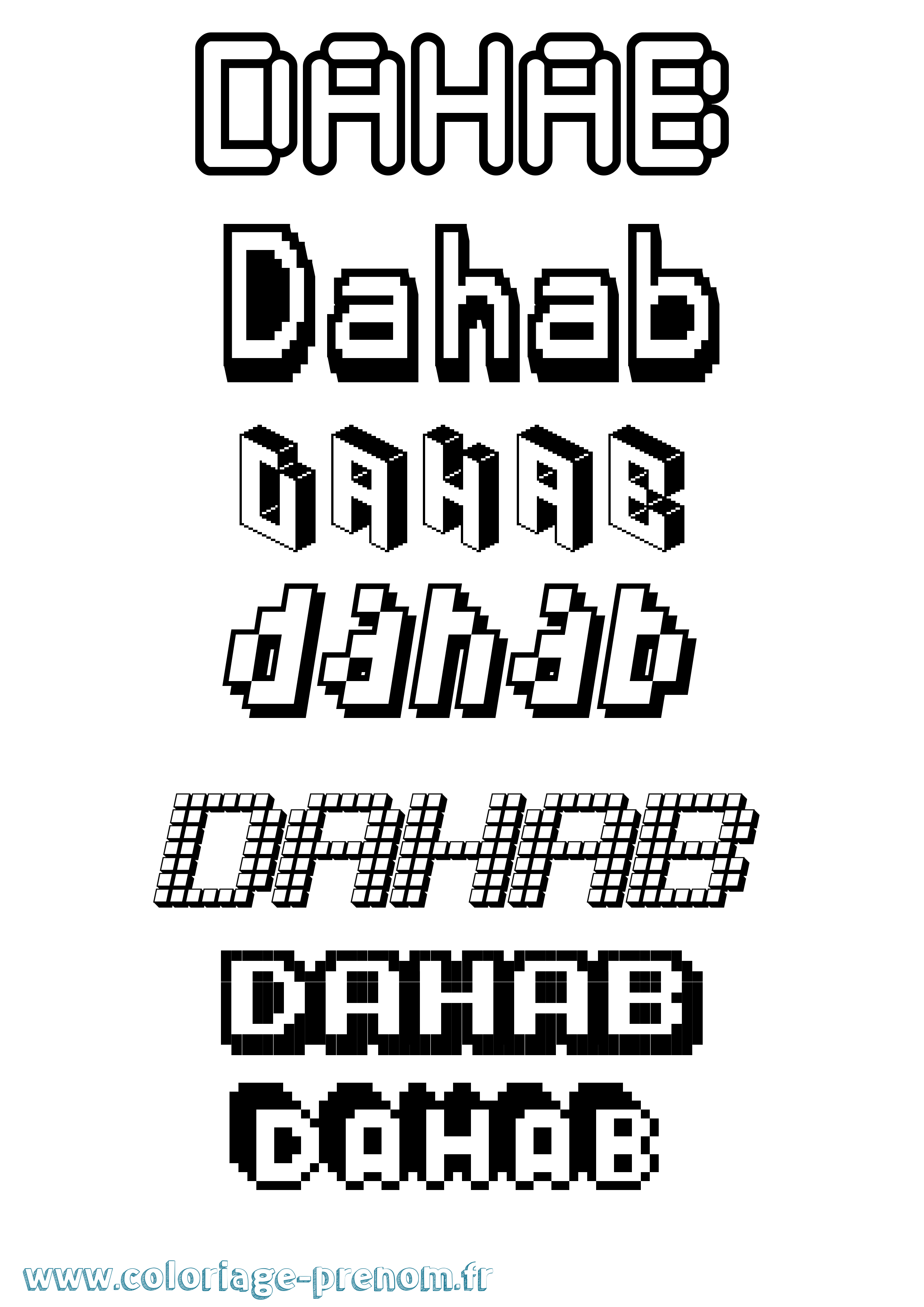 Coloriage prénom Dahab Pixel