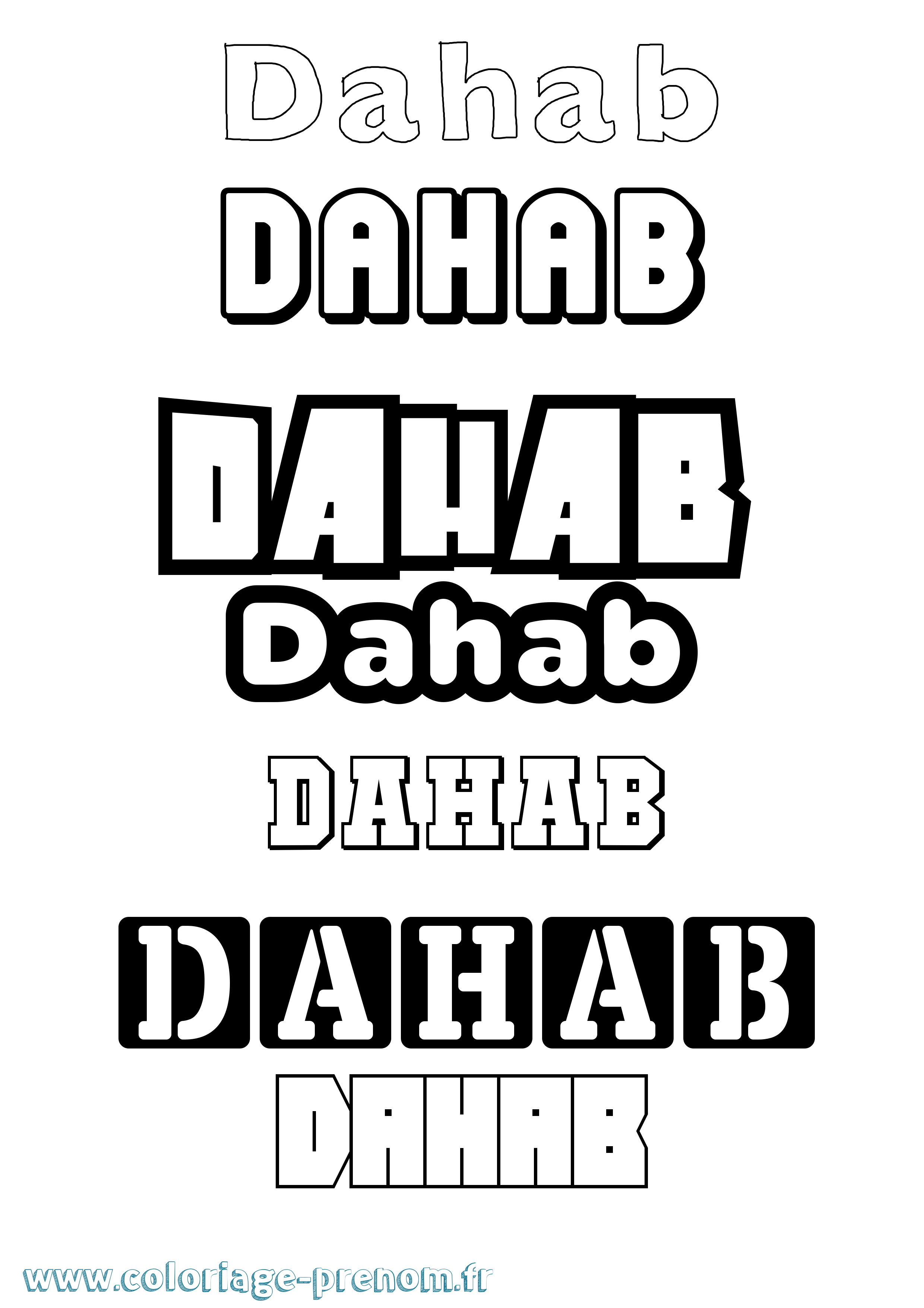 Coloriage prénom Dahab Simple