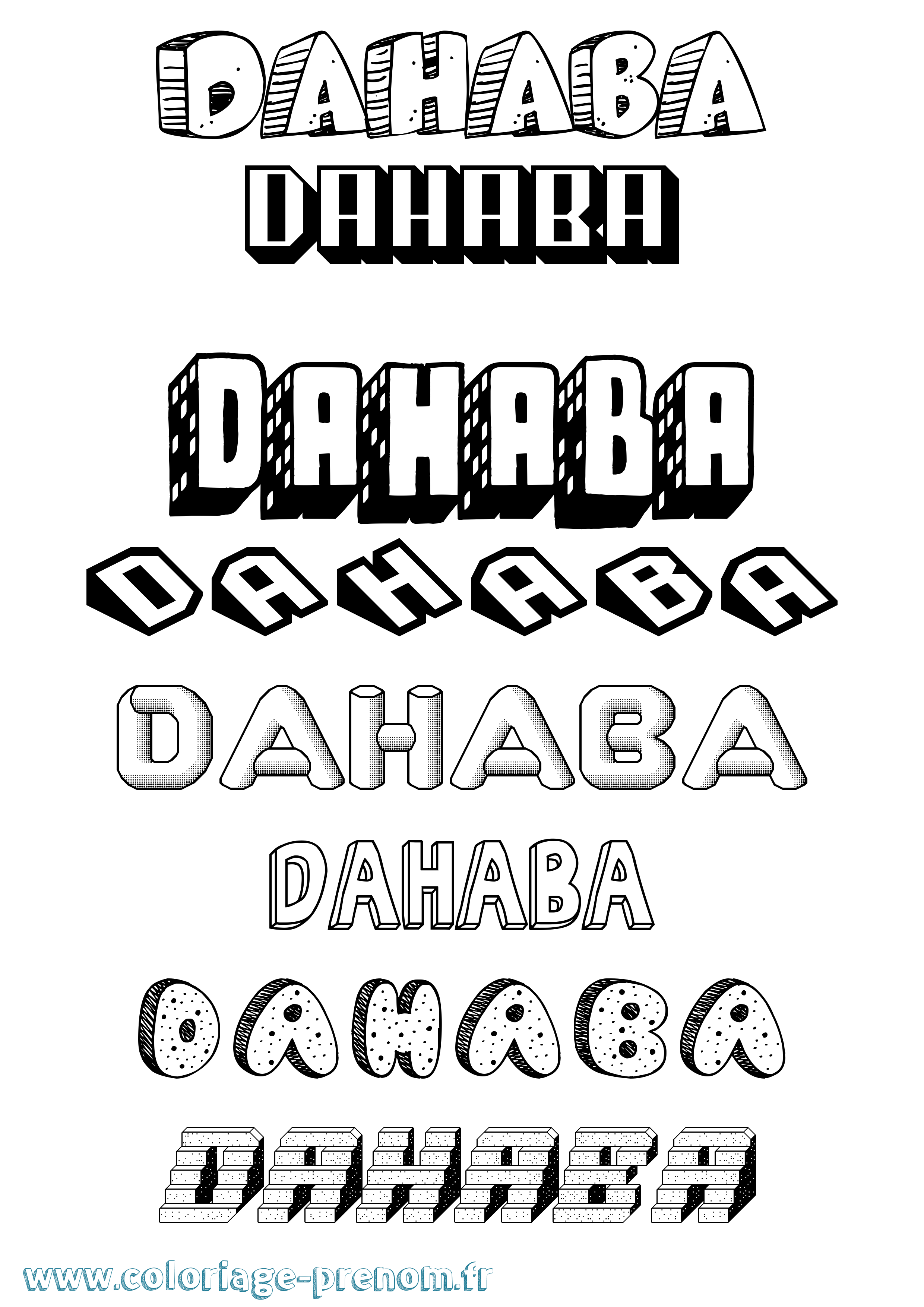 Coloriage Dahaba Effet 3D Coloriage prénom Dahaba Effet 3D