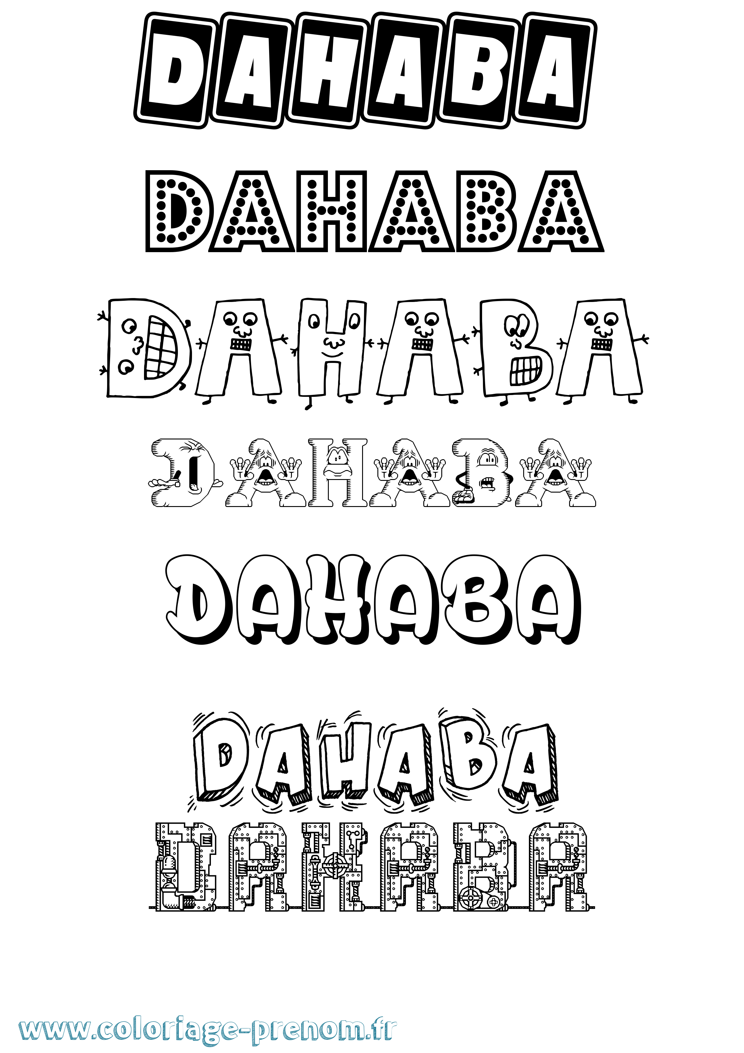 Coloriage prénom Dahaba Fun